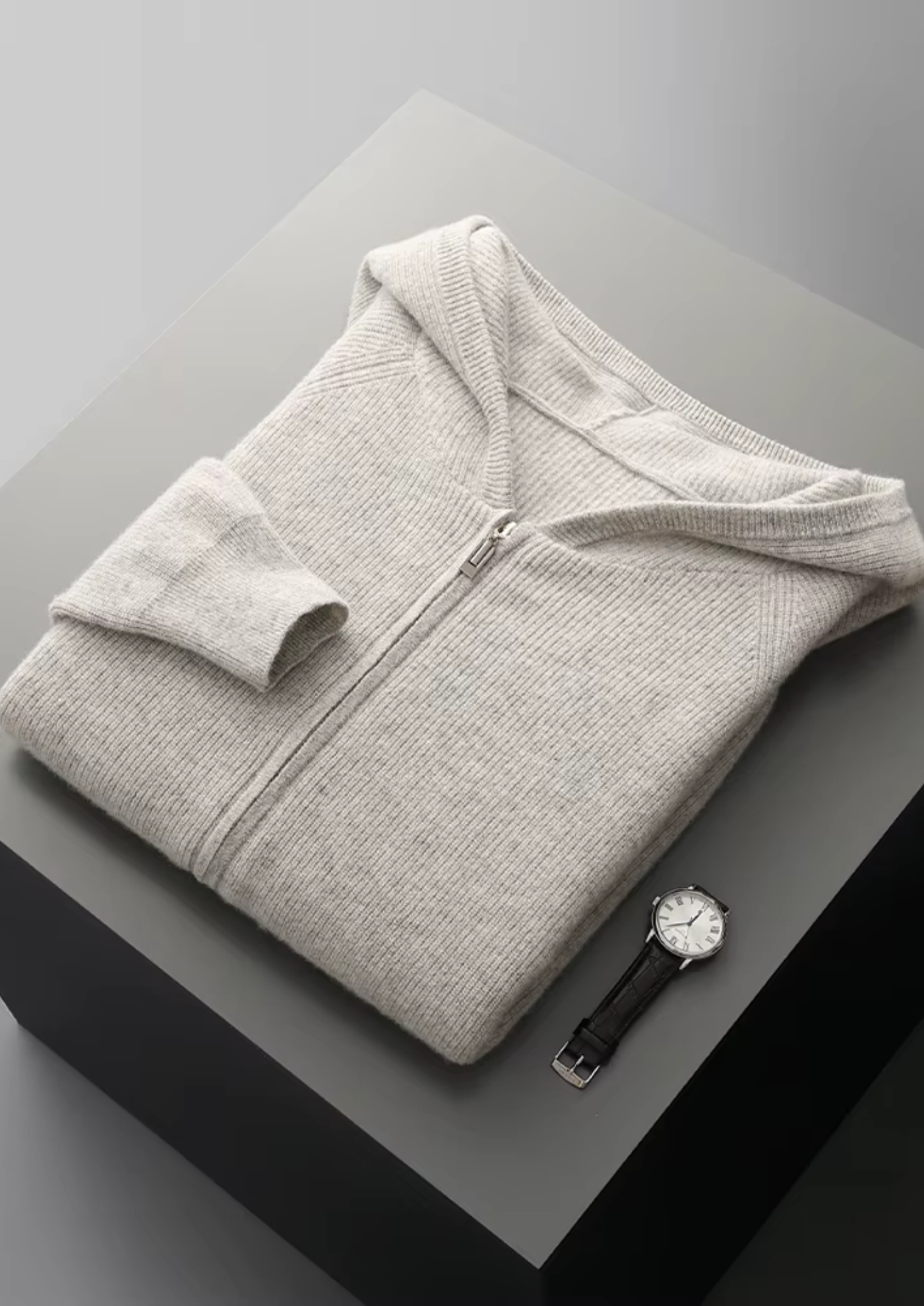 PURE EXTRA-FINE MERINO WOOL RIBBED ZIP HOODIE CLOUDWOOL®