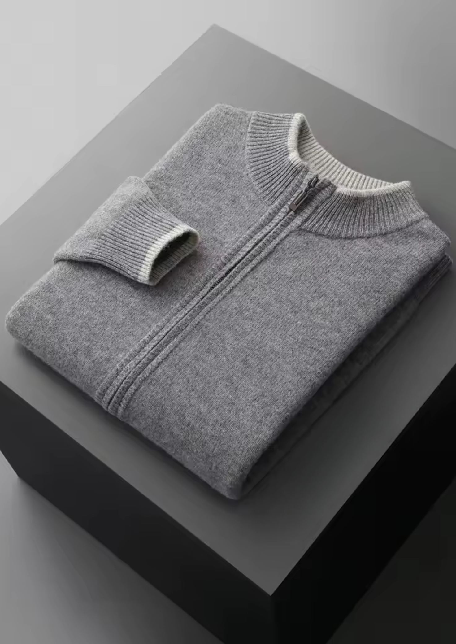 PURE EXTRA-FINE MERINO WOOL TWO-TONE ZIP CARDIGAN CLOUDWOOL®