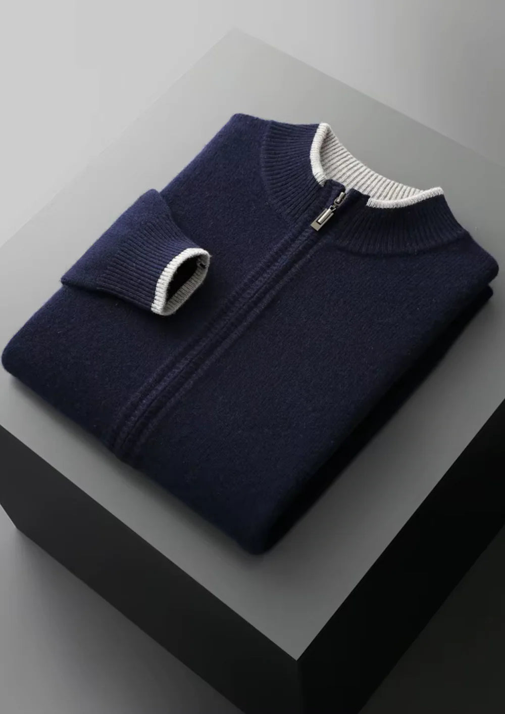 PURE EXTRA-FINE MERINO WOOL TWO-TONE ZIP CARDIGAN CLOUDWOOL®