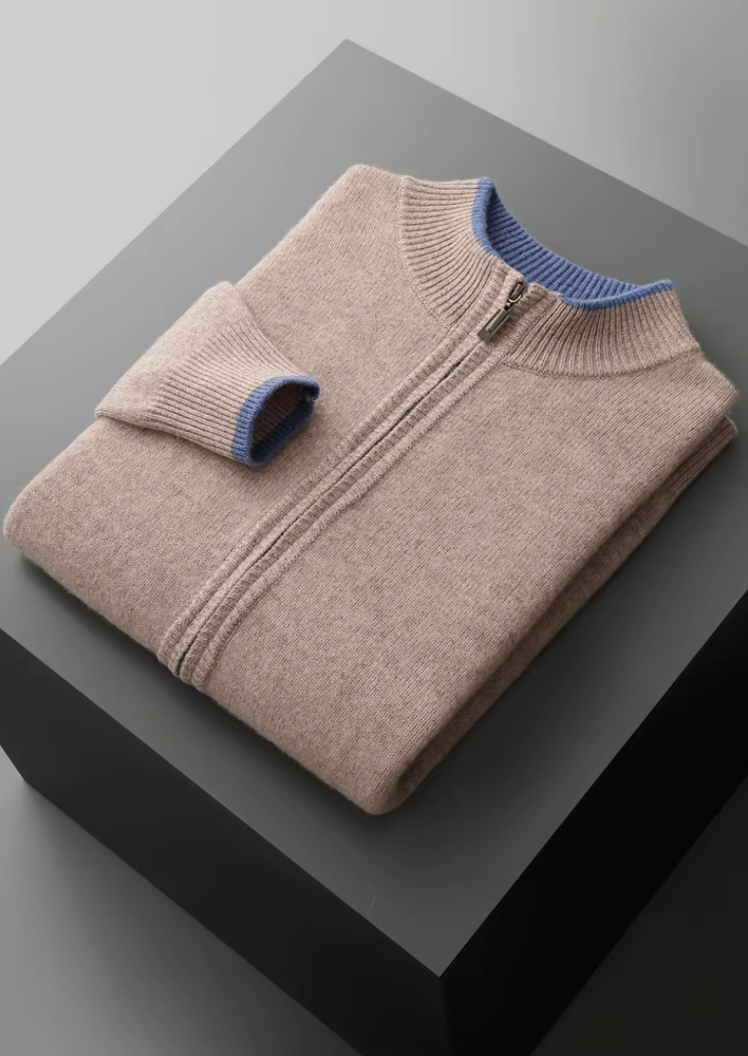 PURE EXTRA-FINE MERINO WOOL TWO-TONE ZIP CARDIGAN CLOUDWOOL®