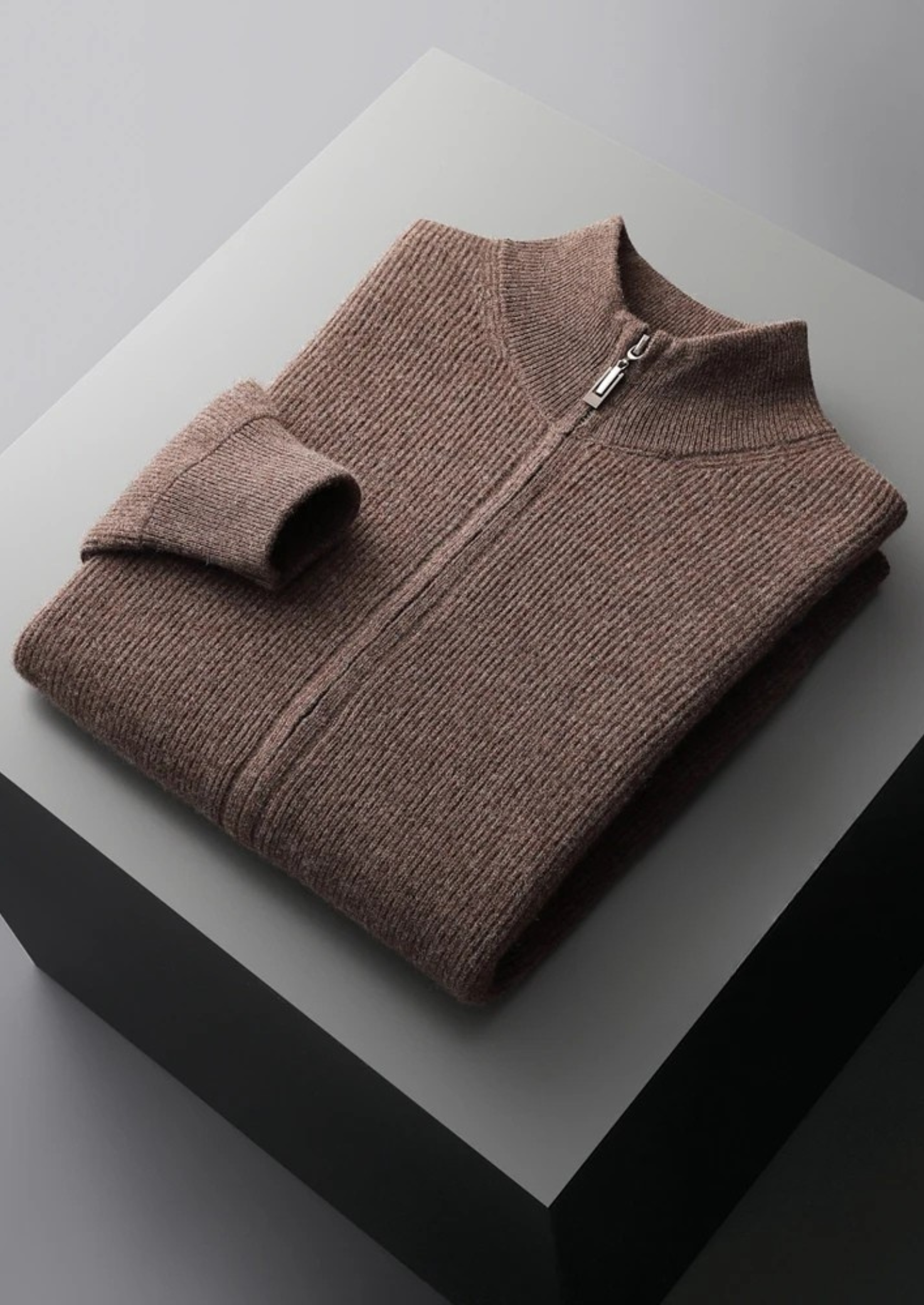 PURE EXTRA-FINE MERINO WOOL RIBBED ZIP CARDIGAN CLOUDWOOL®