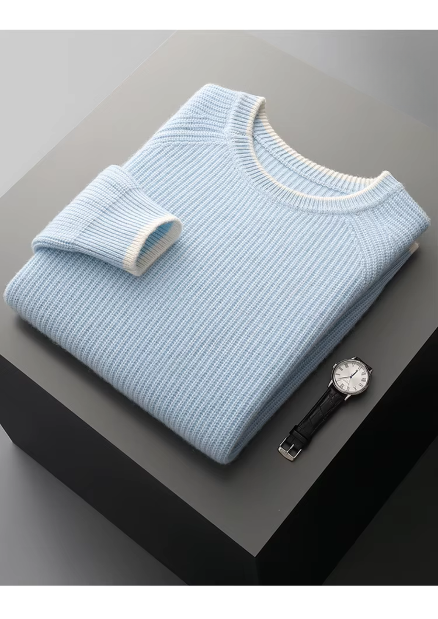 PURE EXTRA-FINE MERINO WOOL TWO TONE CREWNECK CLOUDWOOL®