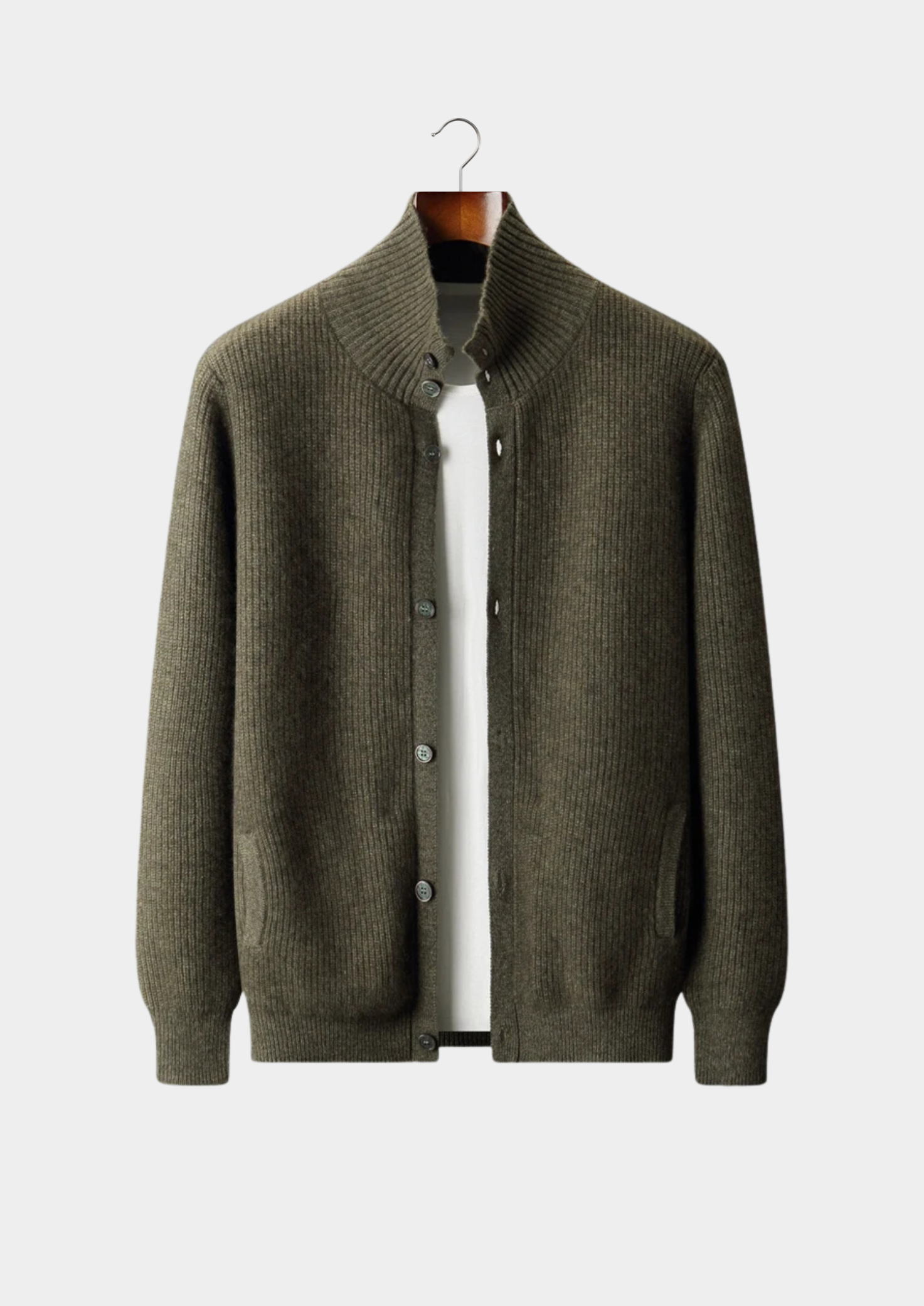PREMIUM CASHMERE RIBBED HIGH COLLAR CARDIGAN EXCLUSIVE RELEASE