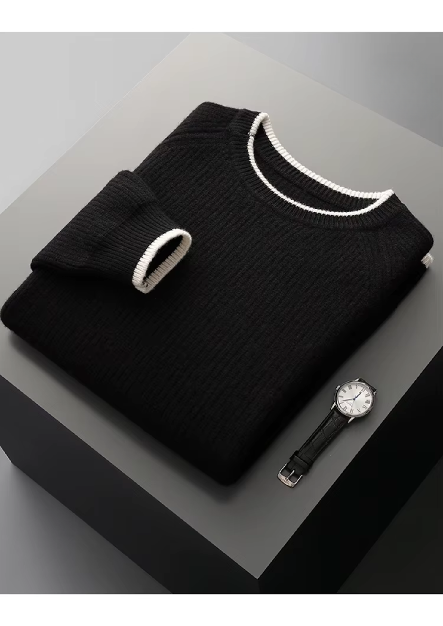 PURE EXTRA-FINE MERINO WOOL TWO TONE CREWNECK CLOUDWOOL®