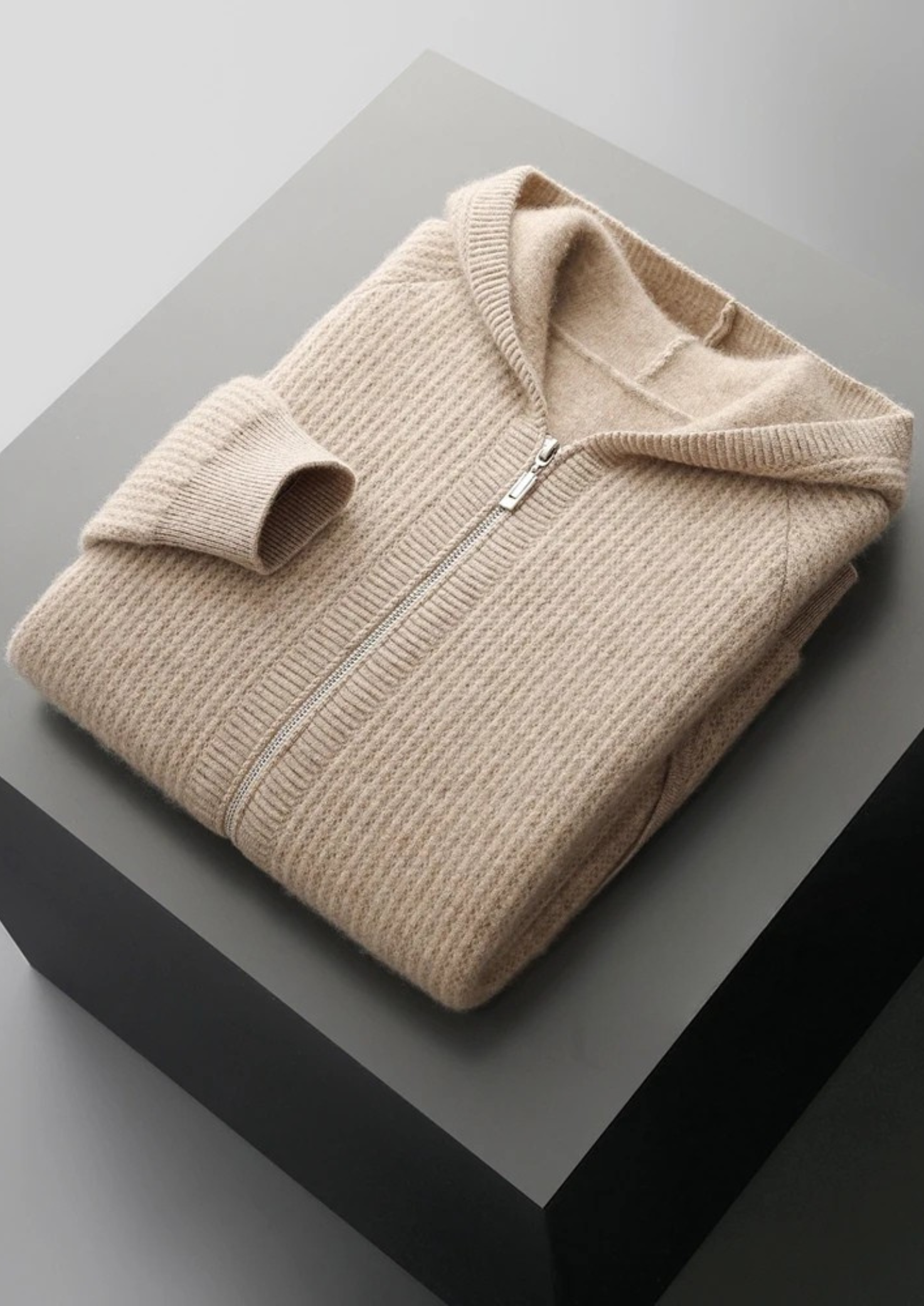 PURE EXTRA-FINE MERINO WOOL RIBBED ZIPPER HOODIE CLOUDWOOL®