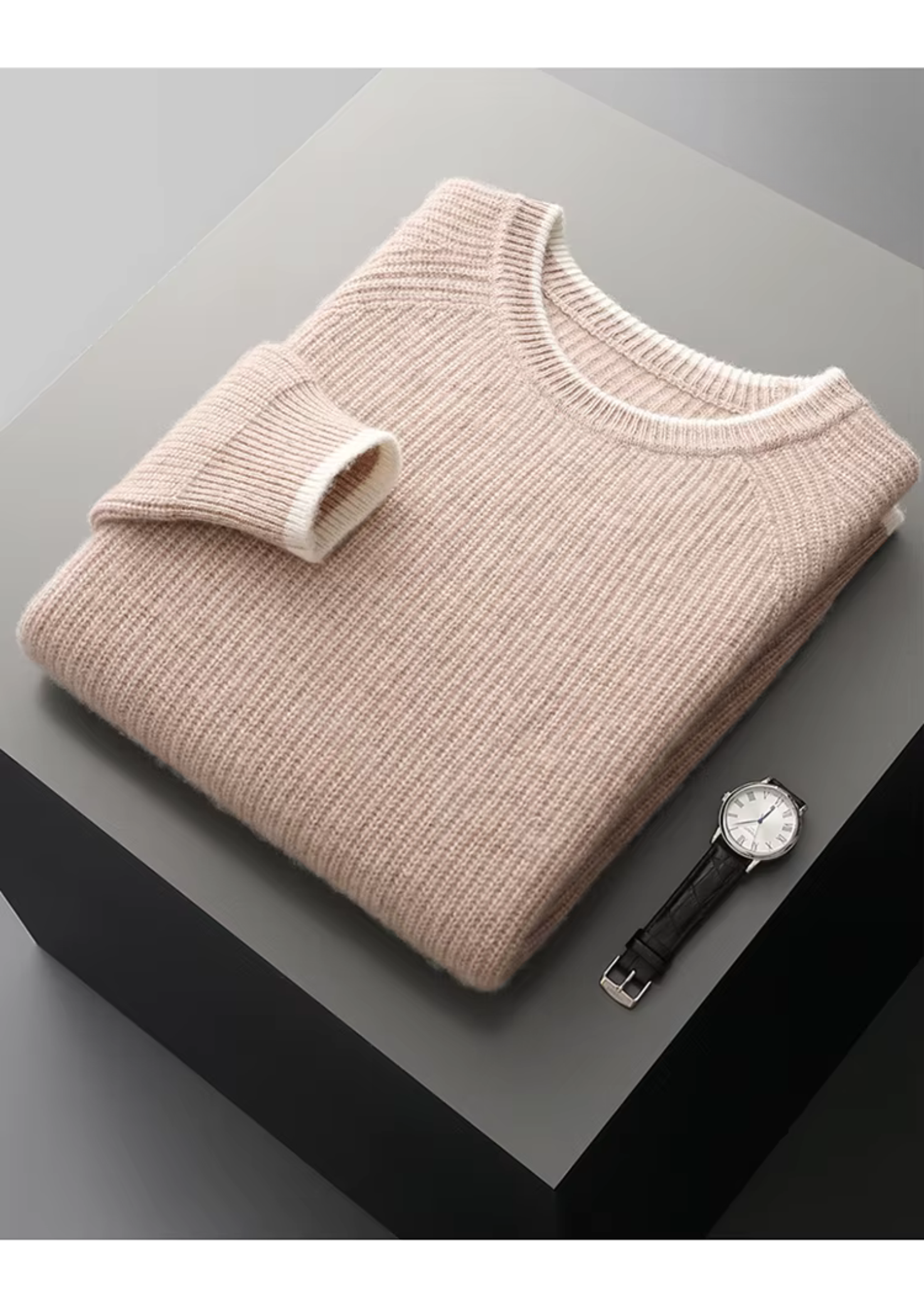 PURE EXTRA-FINE MERINO WOOL TWO TONE CREWNECK CLOUDWOOL®