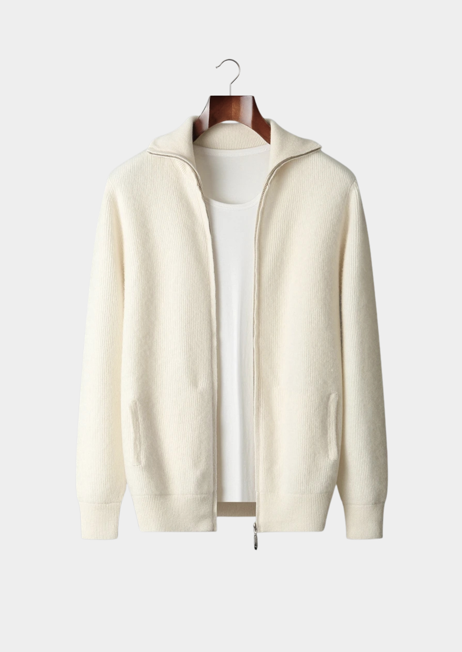 PURE EXTRA-FINE MERINO WOOL RIBBED ZIPPER CARDIGAN CLOUDWOOL®