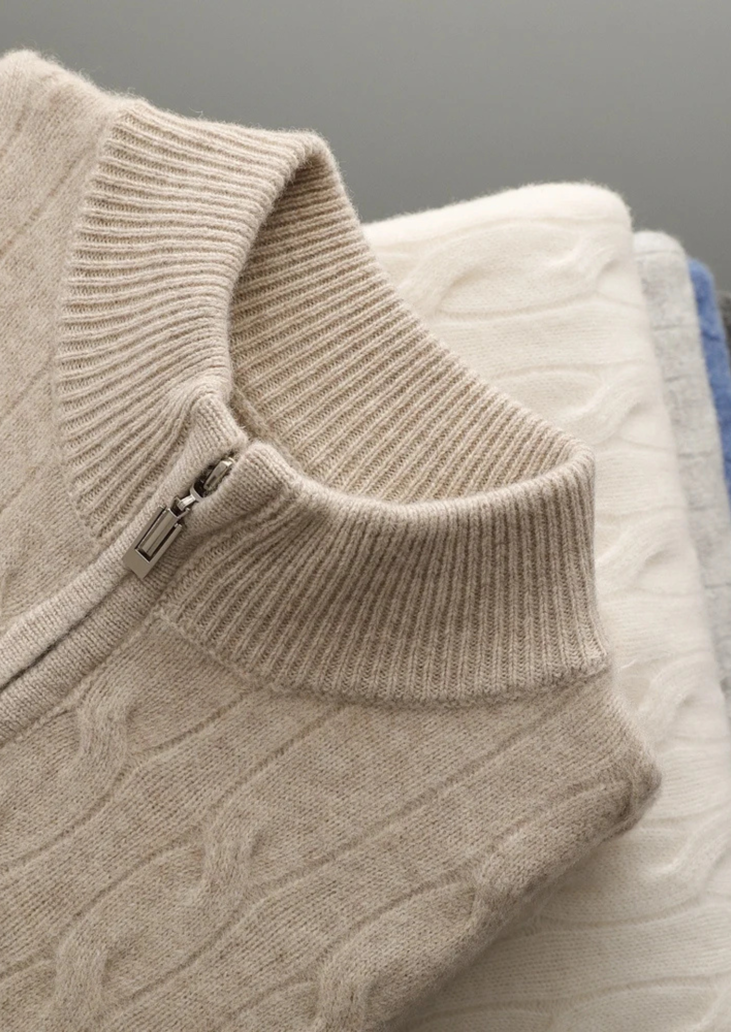 PURE EXTRA-FINE MERINO WOOL CABLE HALF ZIP CLOUDWOOL®