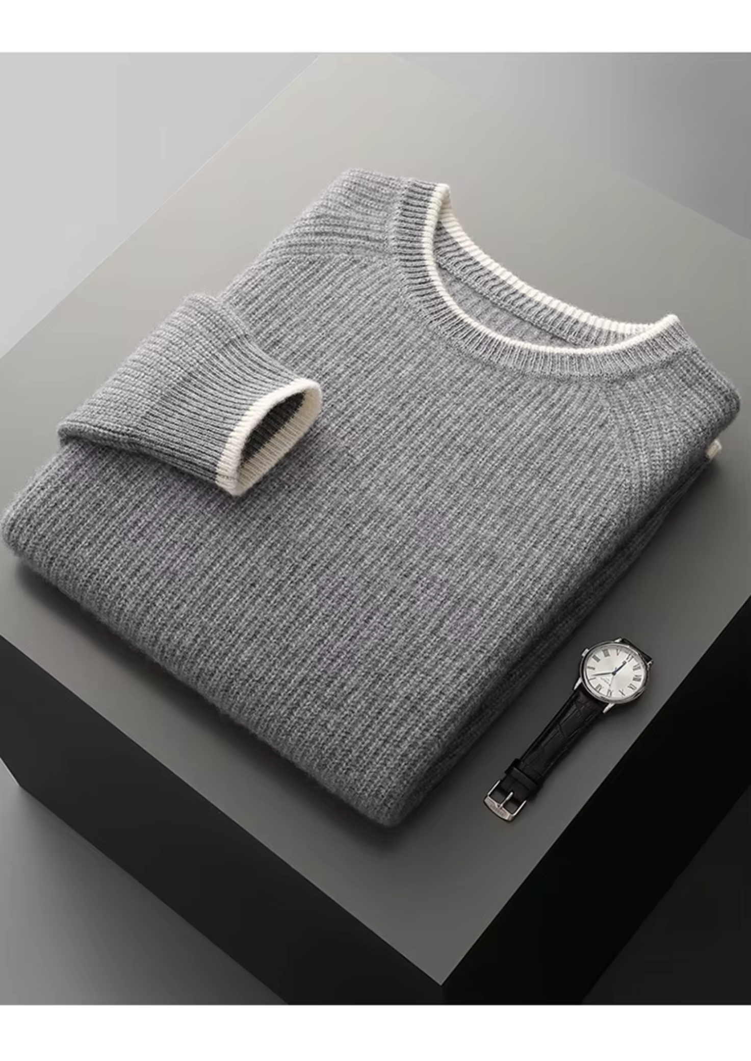 PURE EXTRA-FINE MERINO WOOL TWO TONE CREWNECK CLOUDWOOL®