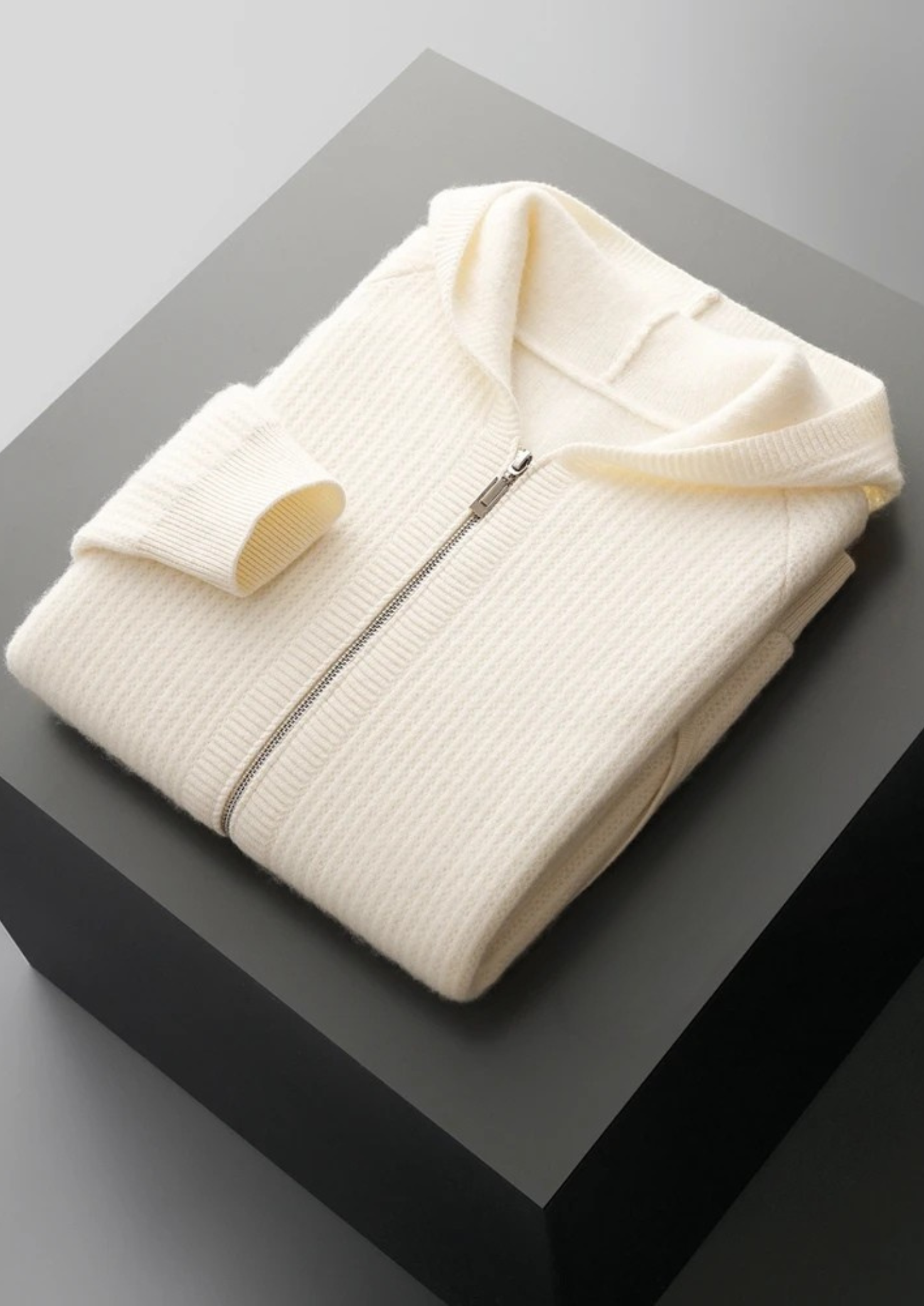 PURE EXTRA-FINE MERINO WOOL RIBBED ZIPPER HOODIE CLOUDWOOL®
