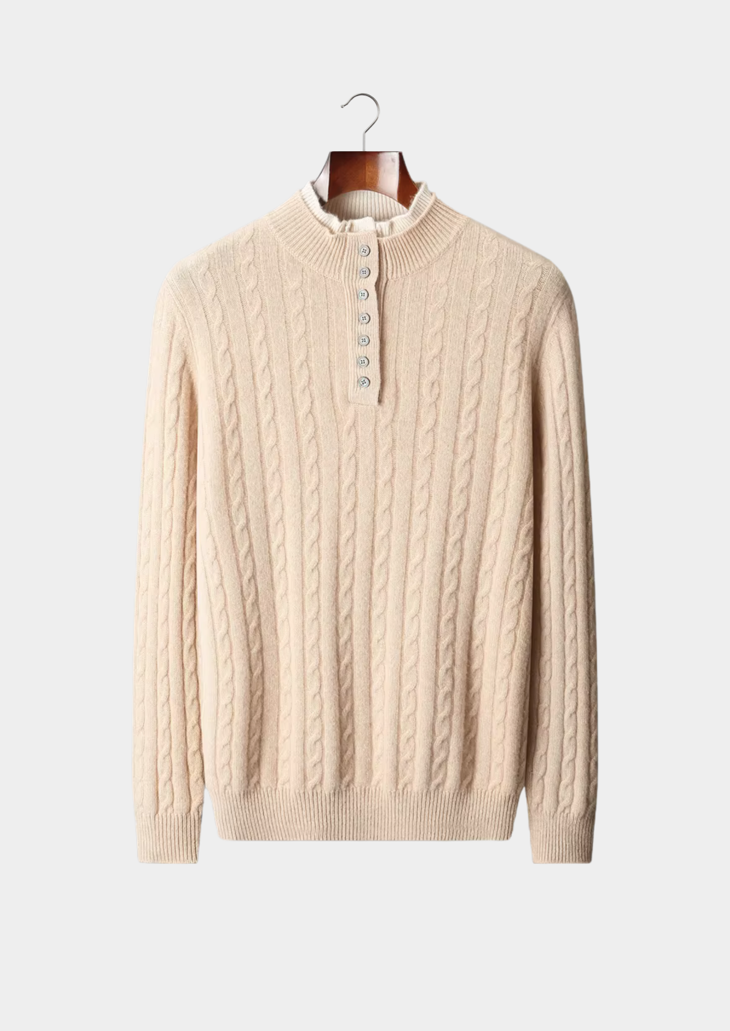 PURE EXTRA-FINE MERINO WOOL CABLE KNIT HENLEY SWEATER CLOUDWOOL®