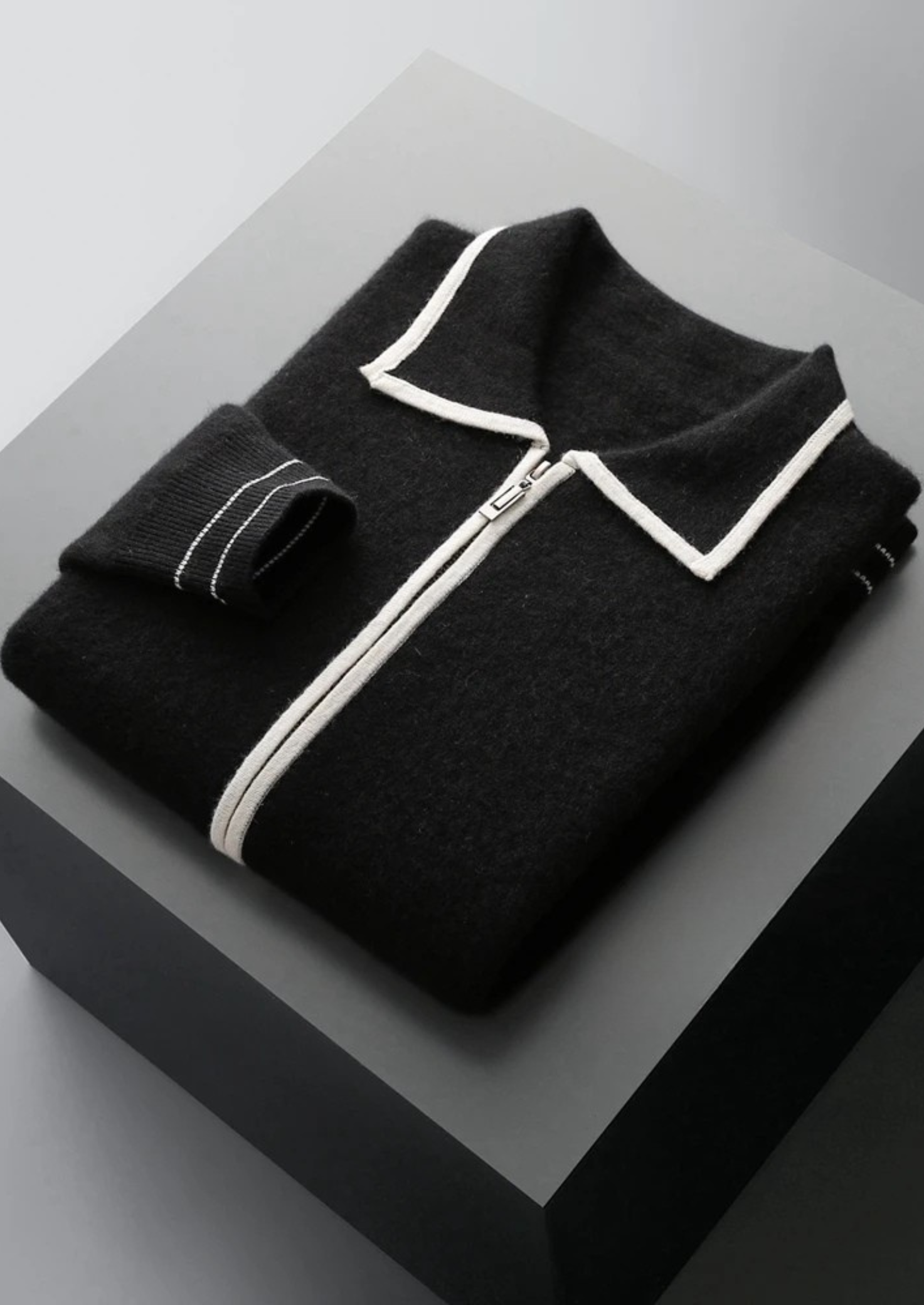 PURE EXTRA-FINE MERINO WOOL TWO-TONE POLO CARDIGAN CLOUDWOOL®