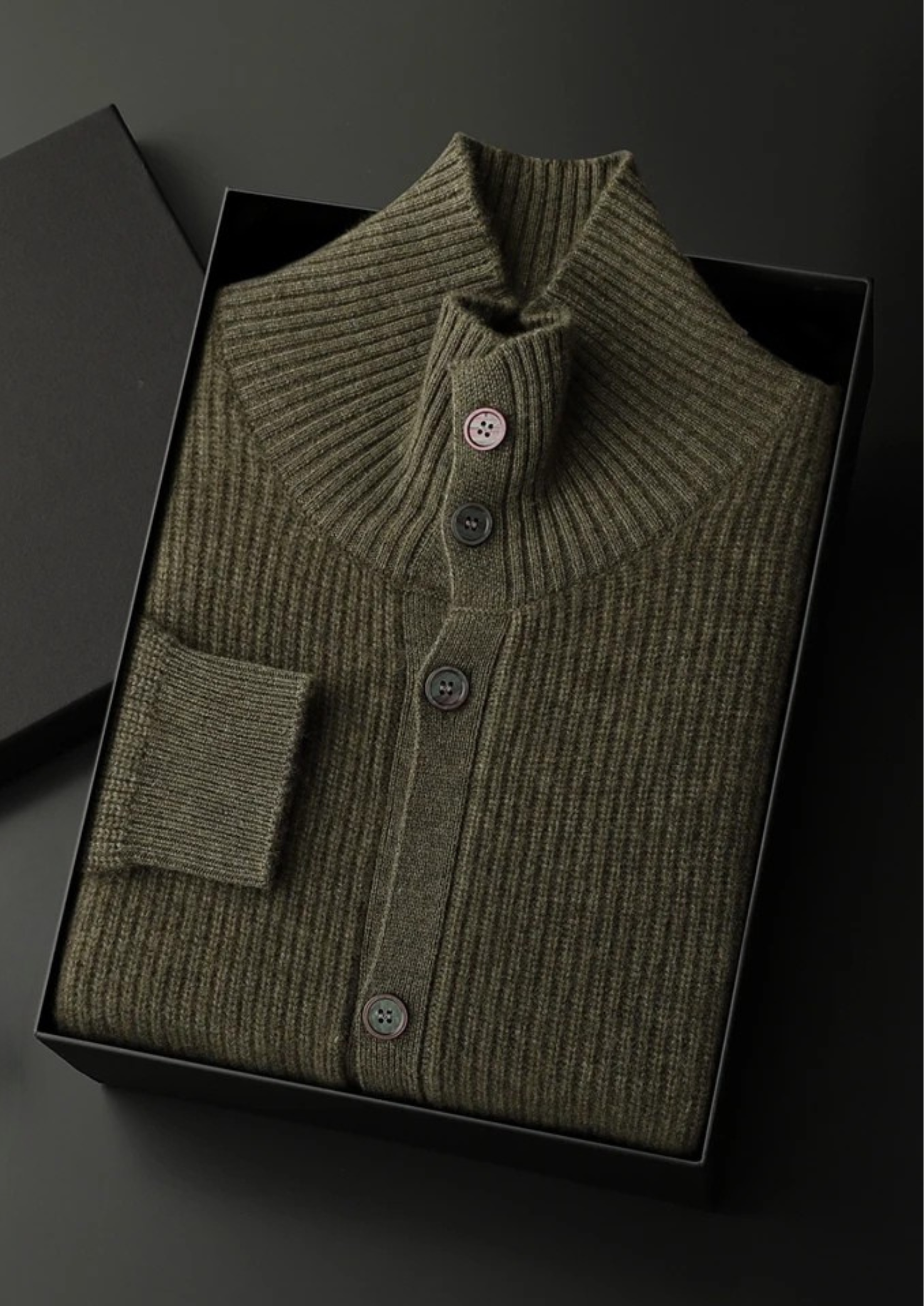 PREMIUM CASHMERE RIBBED HIGH COLLAR CARDIGAN EXCLUSIVE RELEASE