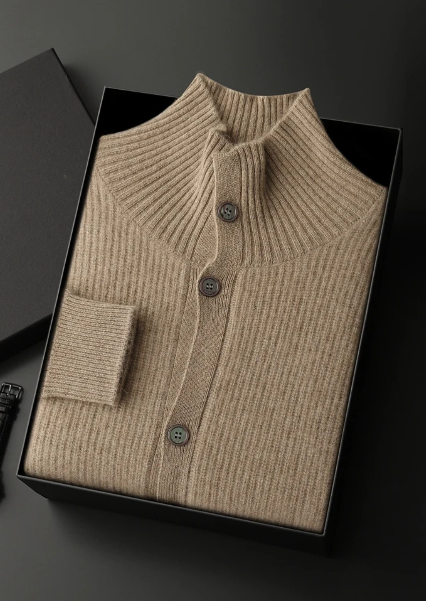 PREMIUM CASHMERE RIBBED HIGH COLLAR CARDIGAN EXCLUSIVE RELEASE