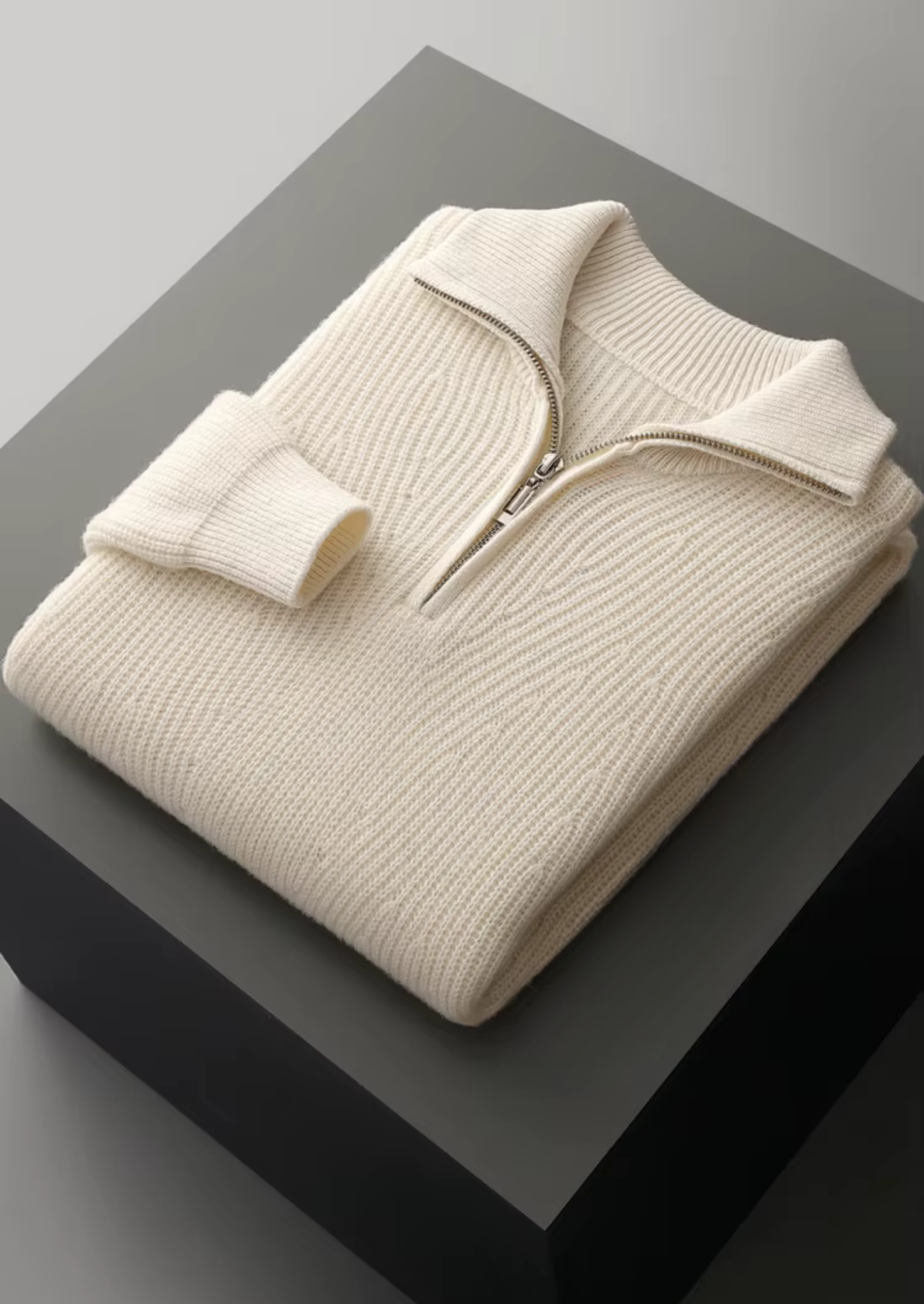 PURE EXTRA-FINE MERINO WOOL RIBBED HALF-ZIP CLOUDWOOL®