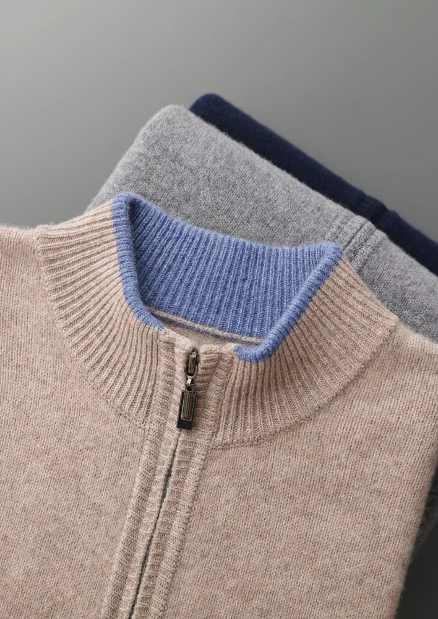 PURE EXTRA-FINE MERINO WOOL TWO-TONE ZIP CARDIGAN CLOUDWOOL®