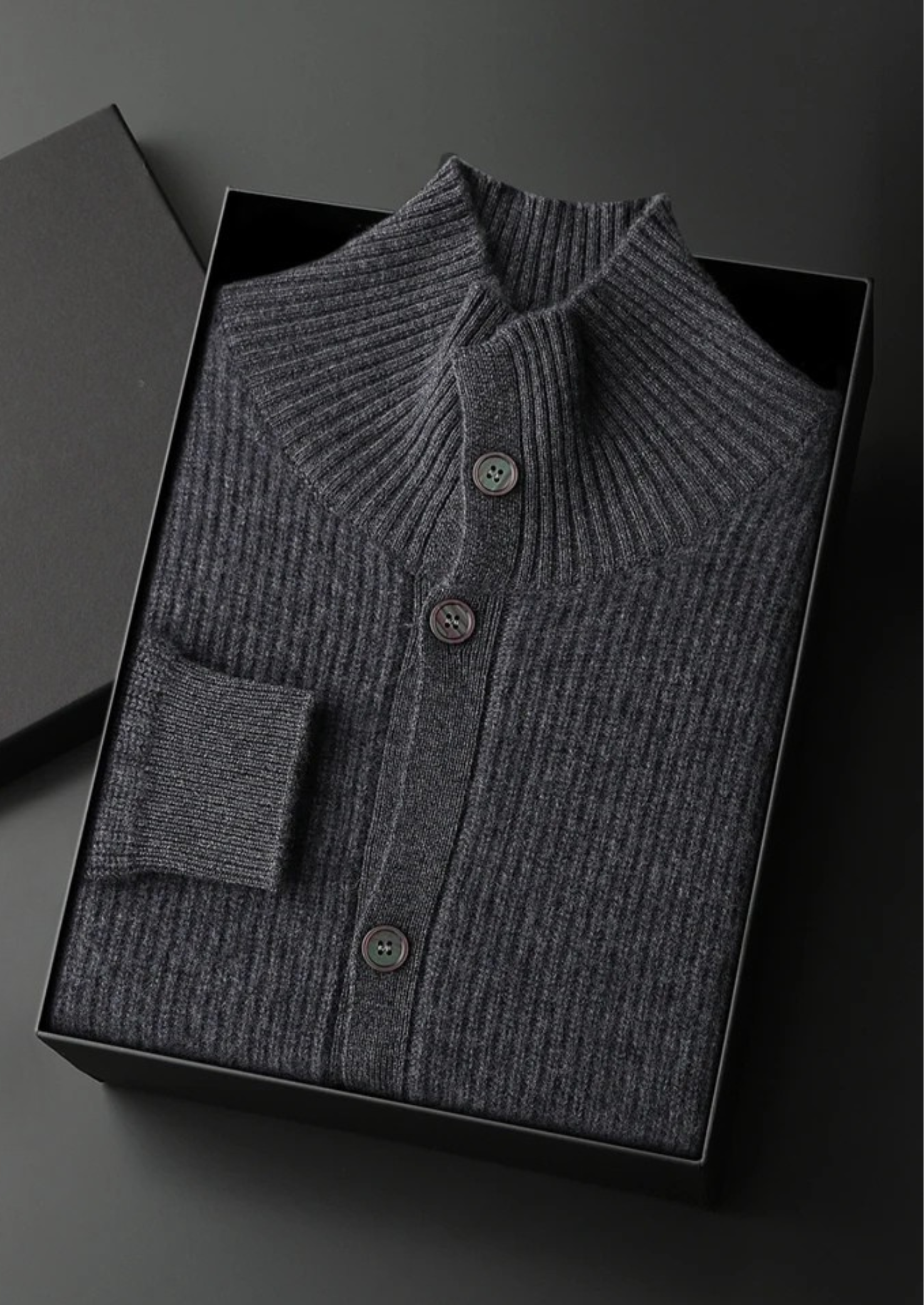 PREMIUM CASHMERE RIBBED HIGH COLLAR CARDIGAN EXCLUSIVE RELEASE