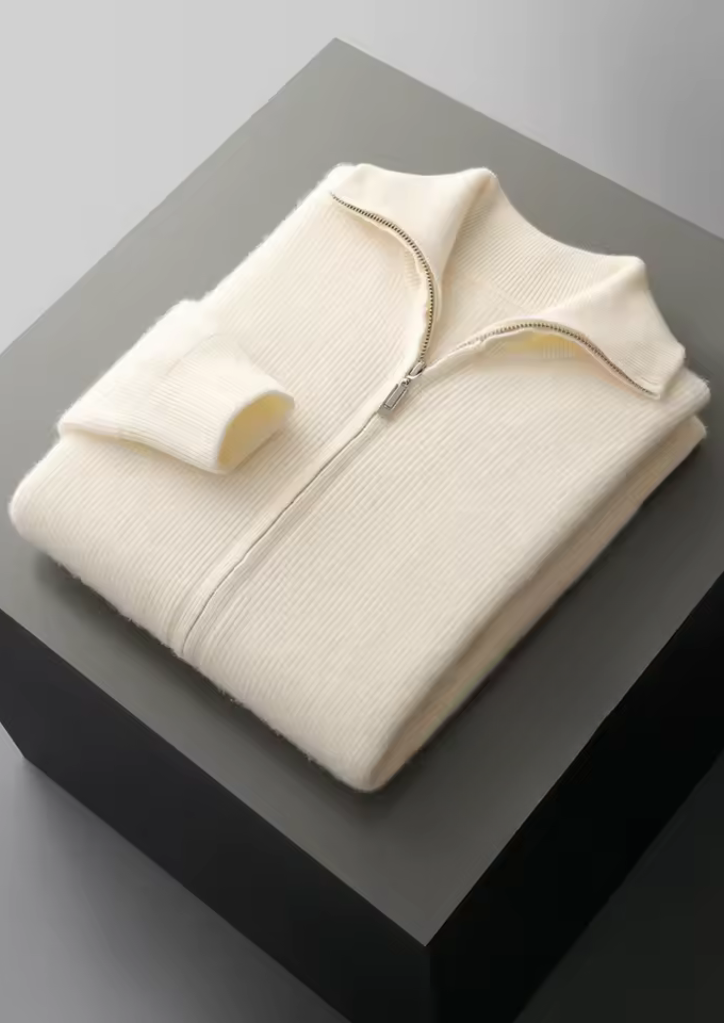 PURE EXTRA-FINE MERINO WOOL RIBBED ZIPPER CARDIGAN CLOUDWOOL®