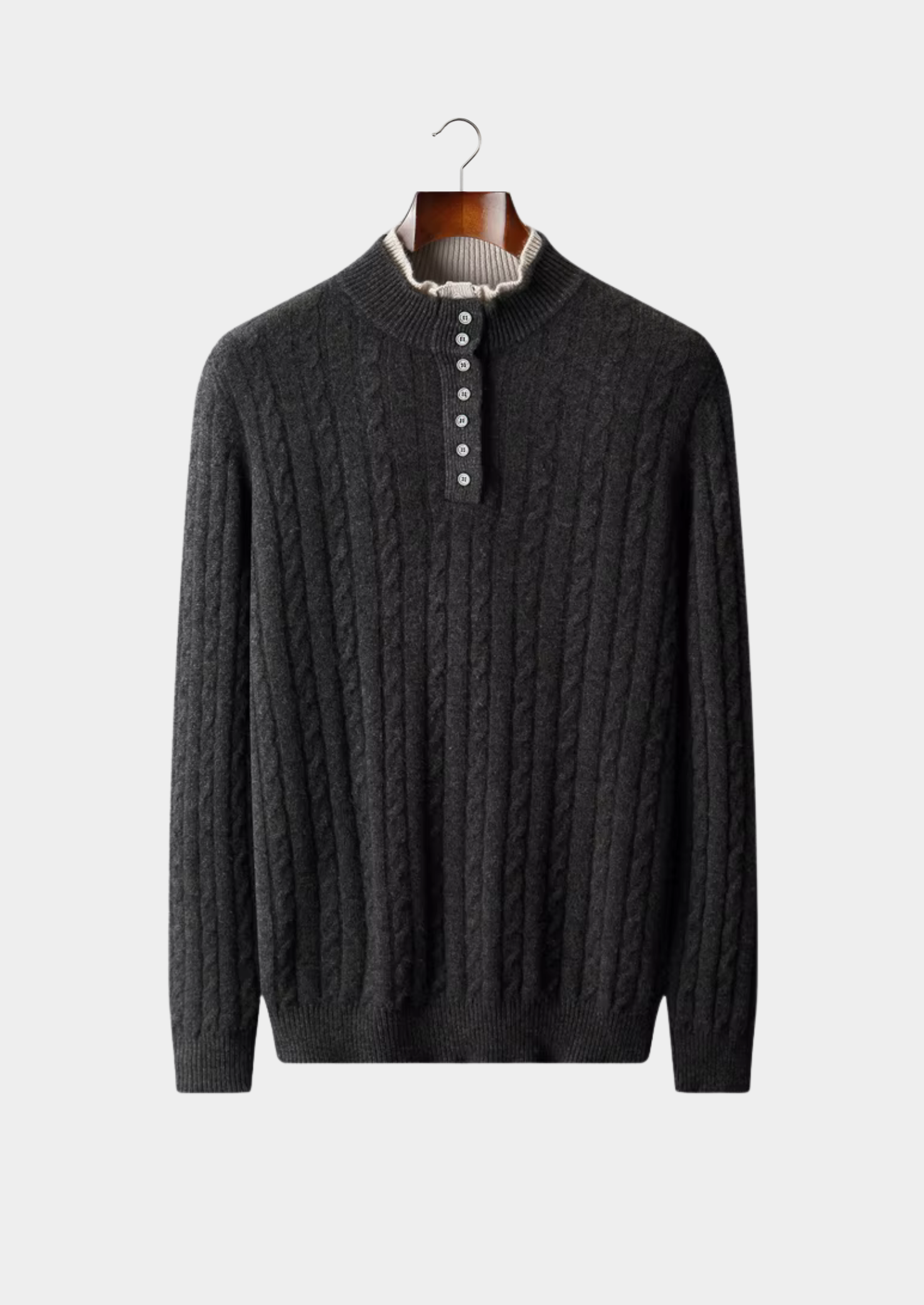 PURE EXTRA-FINE MERINO WOOL CABLE KNIT HENLEY SWEATER CLOUDWOOL®