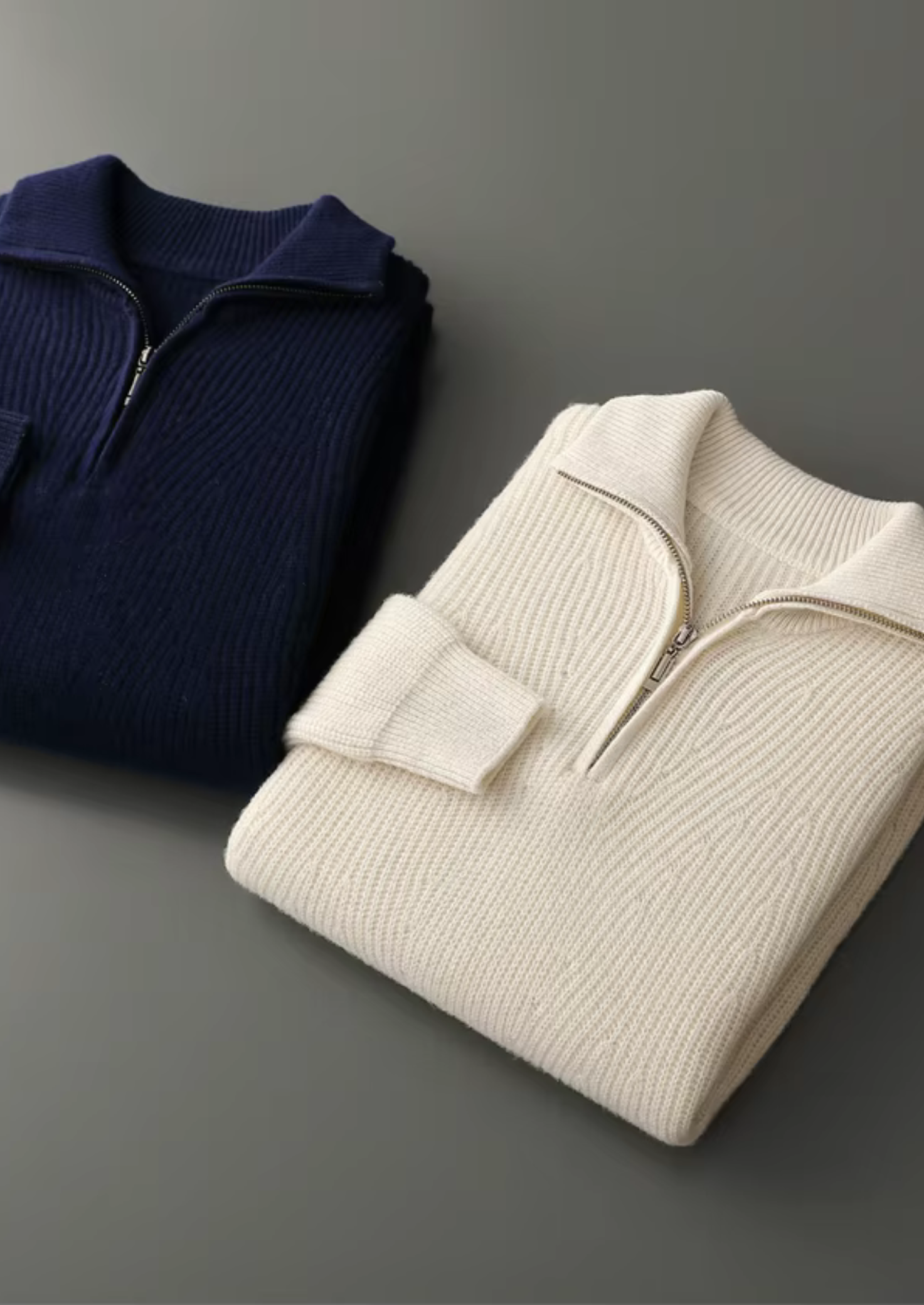 PURE EXTRA-FINE MERINO WOOL RIBBED HALF-ZIP CLOUDWOOL®