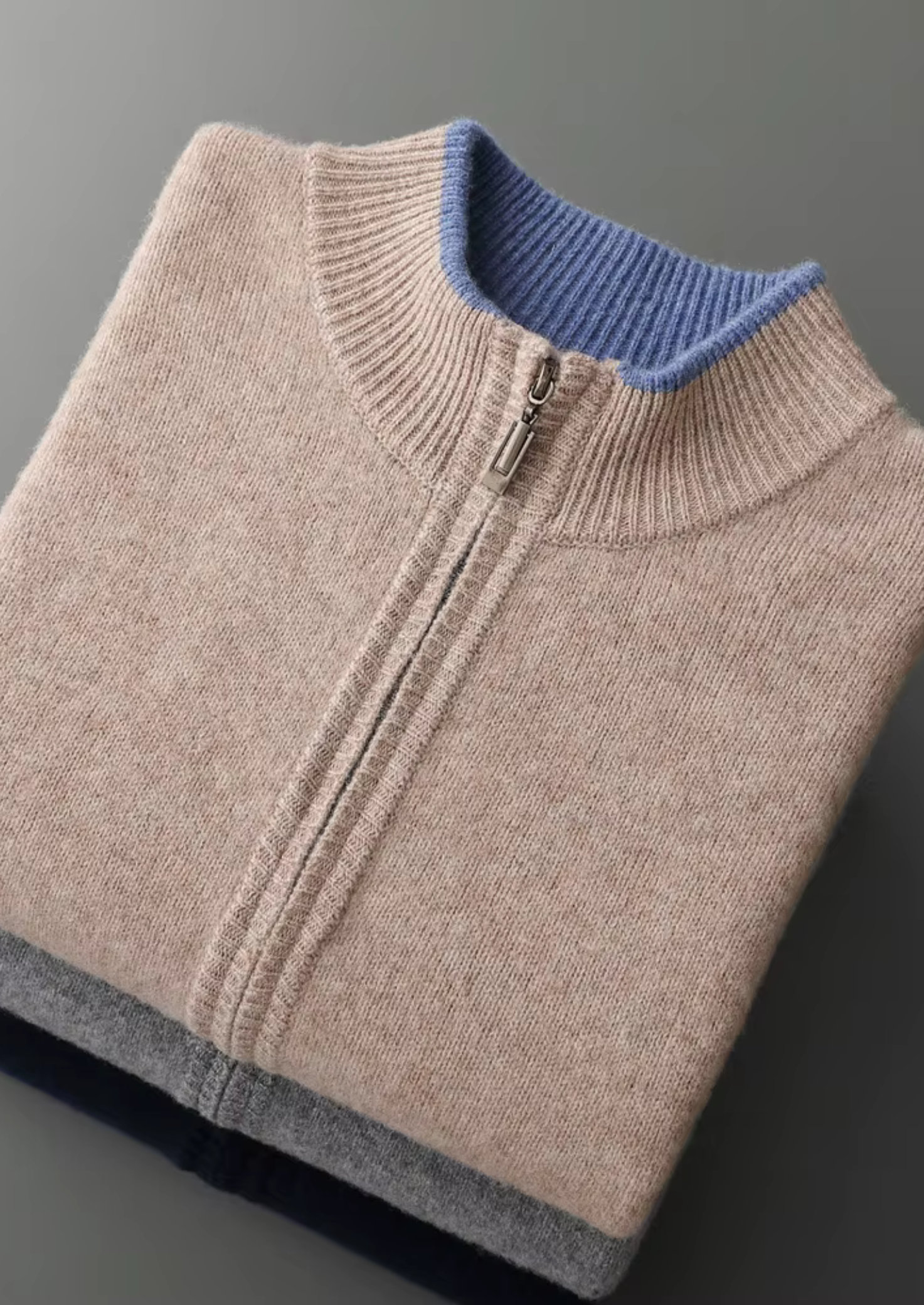 PURE EXTRA-FINE MERINO WOOL TWO-TONE ZIP CARDIGAN CLOUDWOOL®