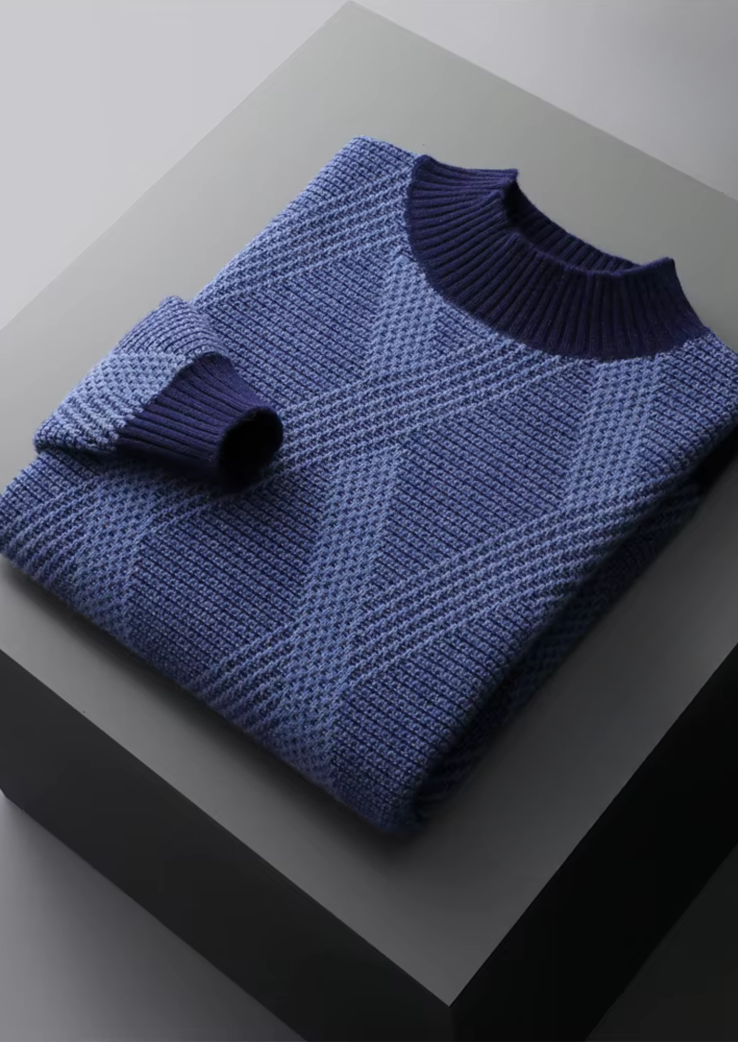 PURE EXTRA-FINE MERINO WOOL TWO TONE PATTERNED MOCKNECK CLOUDWOOL®
