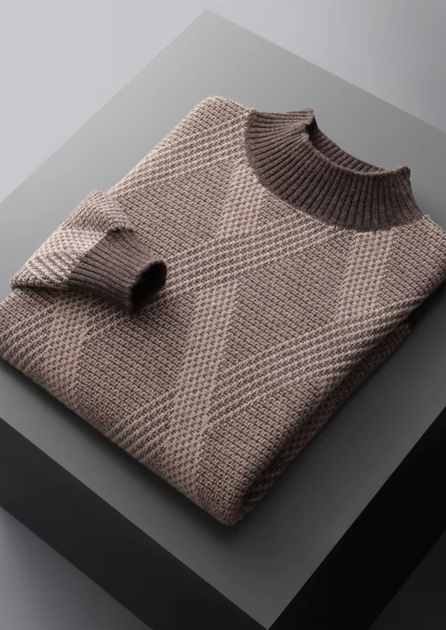 PURE EXTRA-FINE MERINO WOOL TWO TONE PATTERNED MOCKNECK CLOUDWOOL®