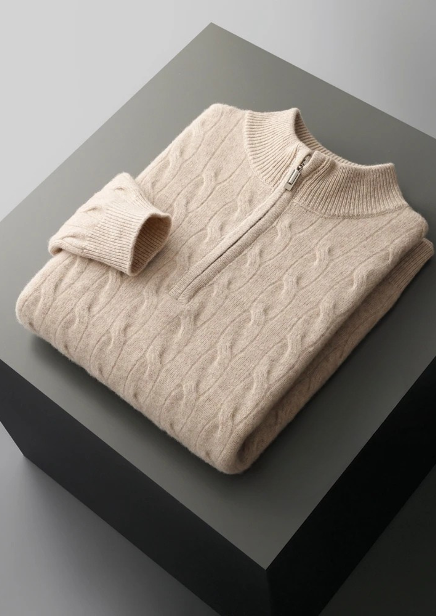 PURE EXTRA-FINE MERINO WOOL CABLE HALF ZIP CLOUDWOOL®