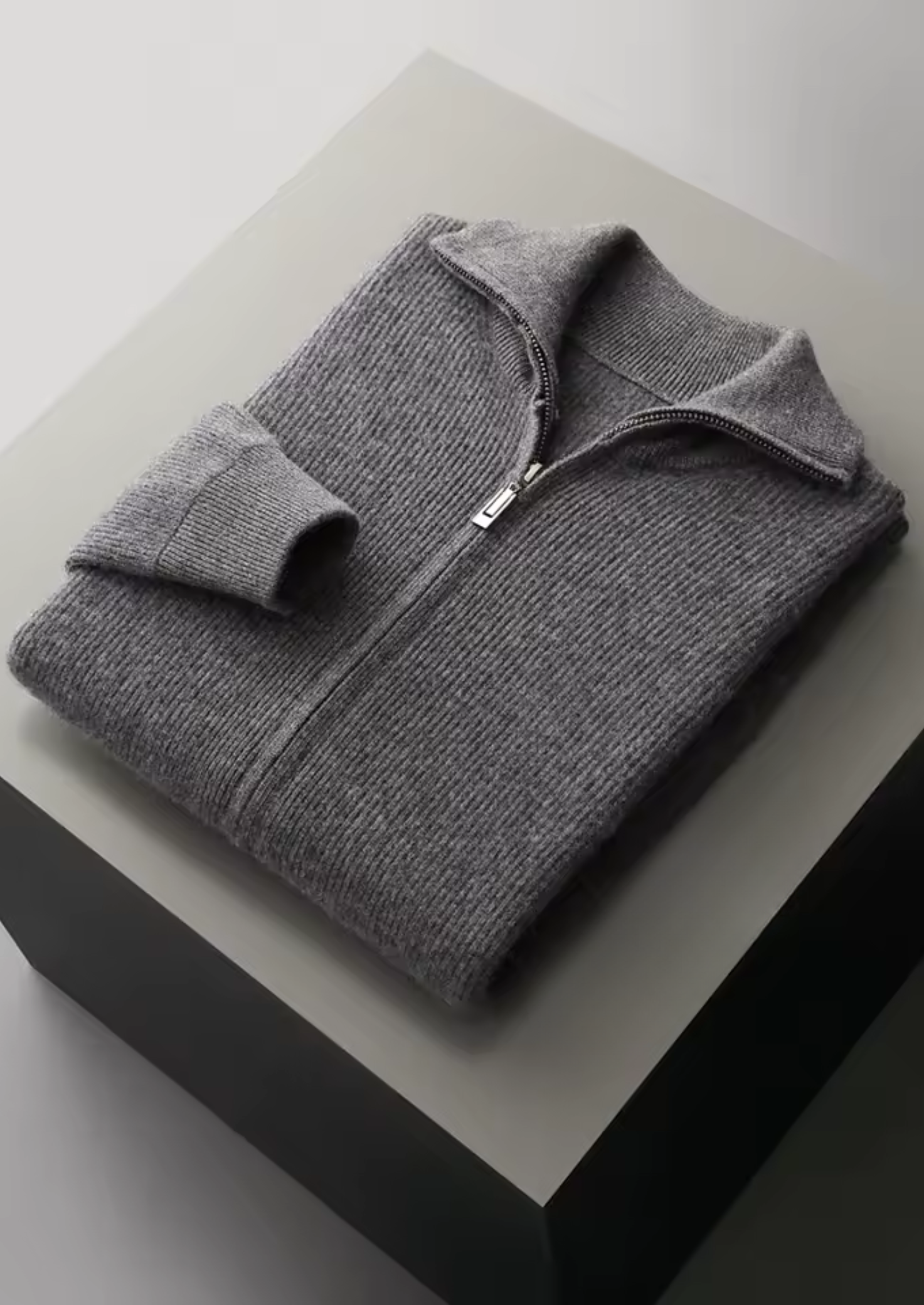 PURE EXTRA-FINE MERINO WOOL RIBBED ZIPPER CARDIGAN CLOUDWOOL®