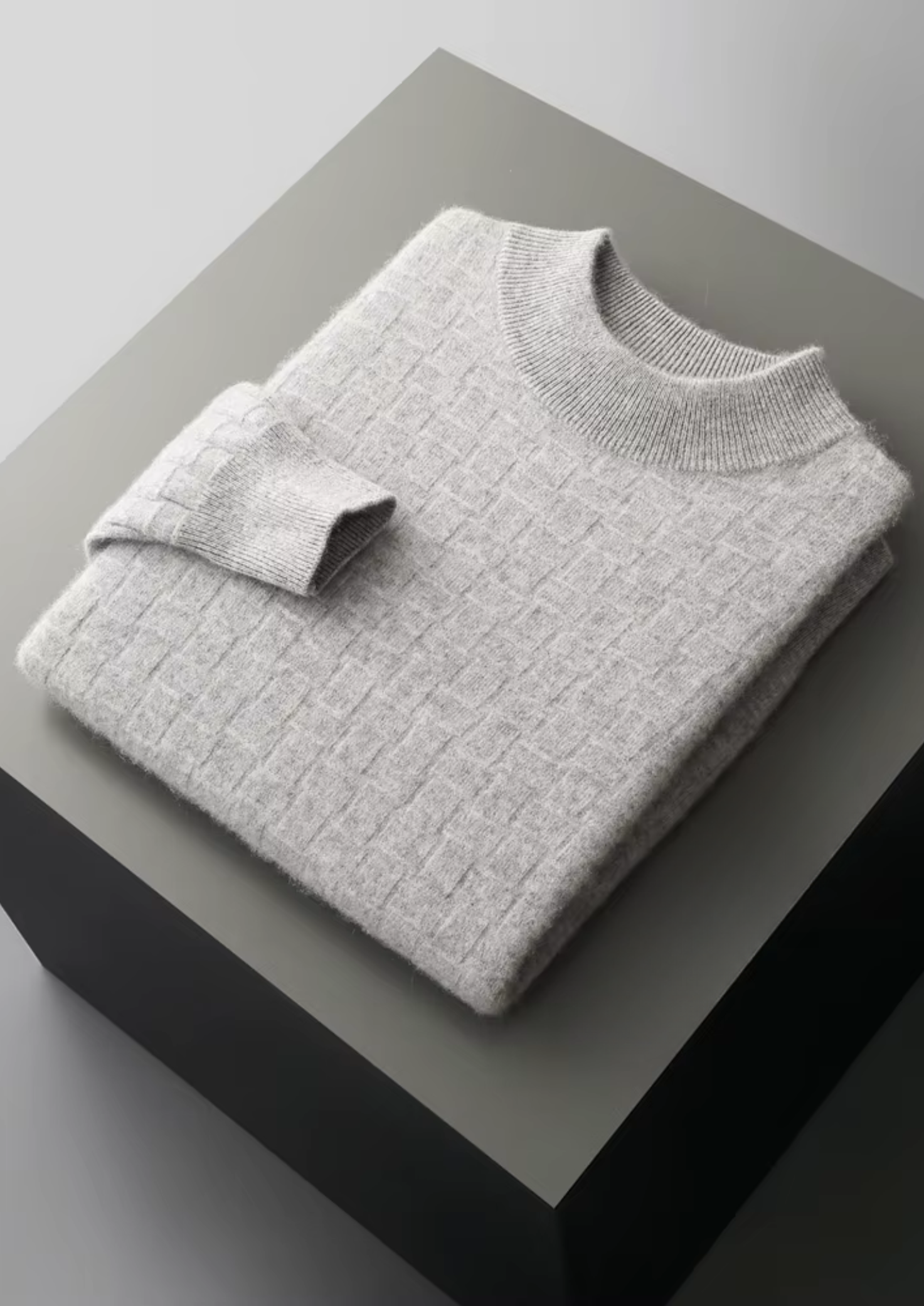 PURE EXTRA-FINE MERINO WOOL TEXTURED MOCKNECK CLOUDWOOL®