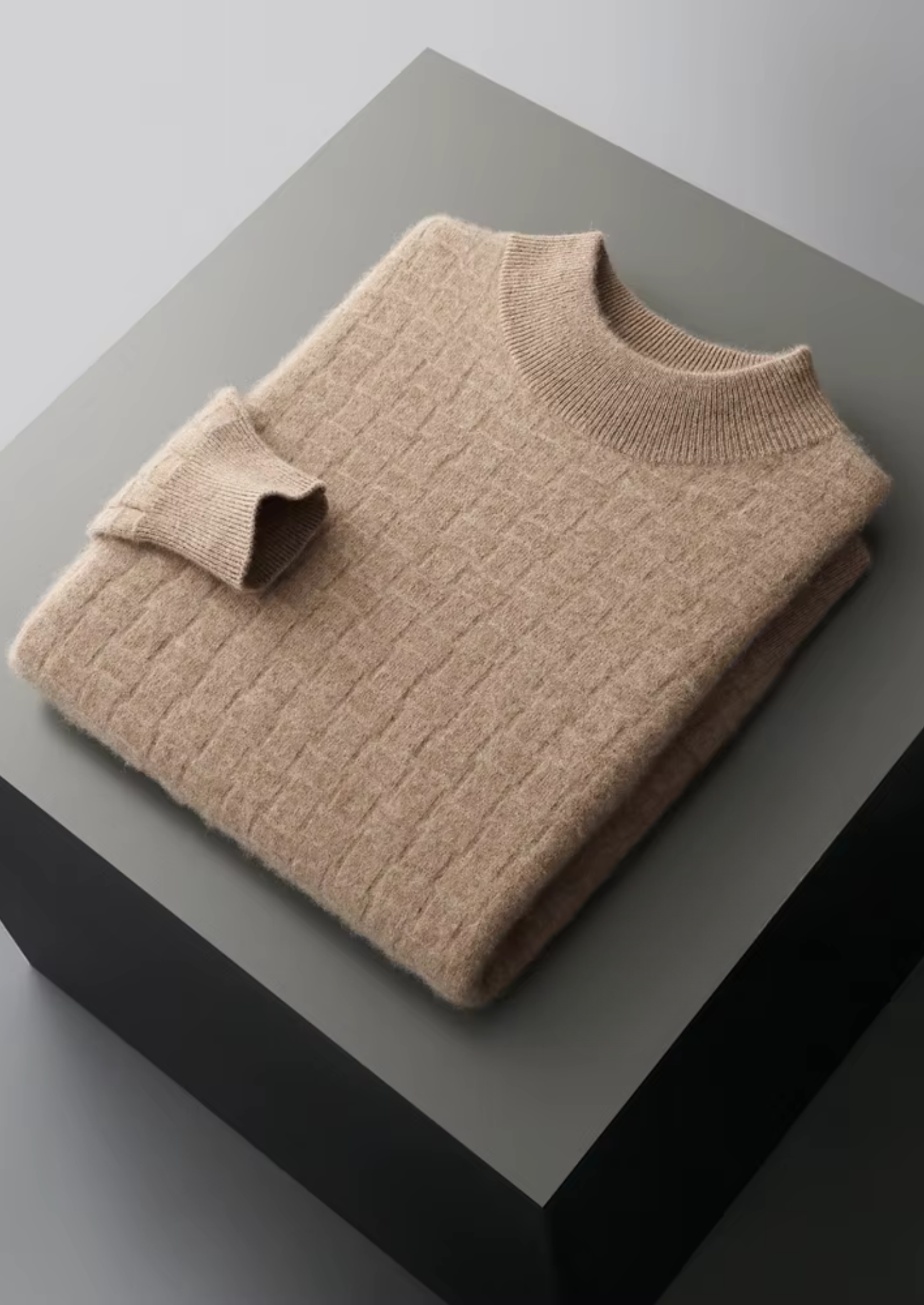 PURE EXTRA-FINE MERINO WOOL TEXTURED MOCKNECK CLOUDWOOL®