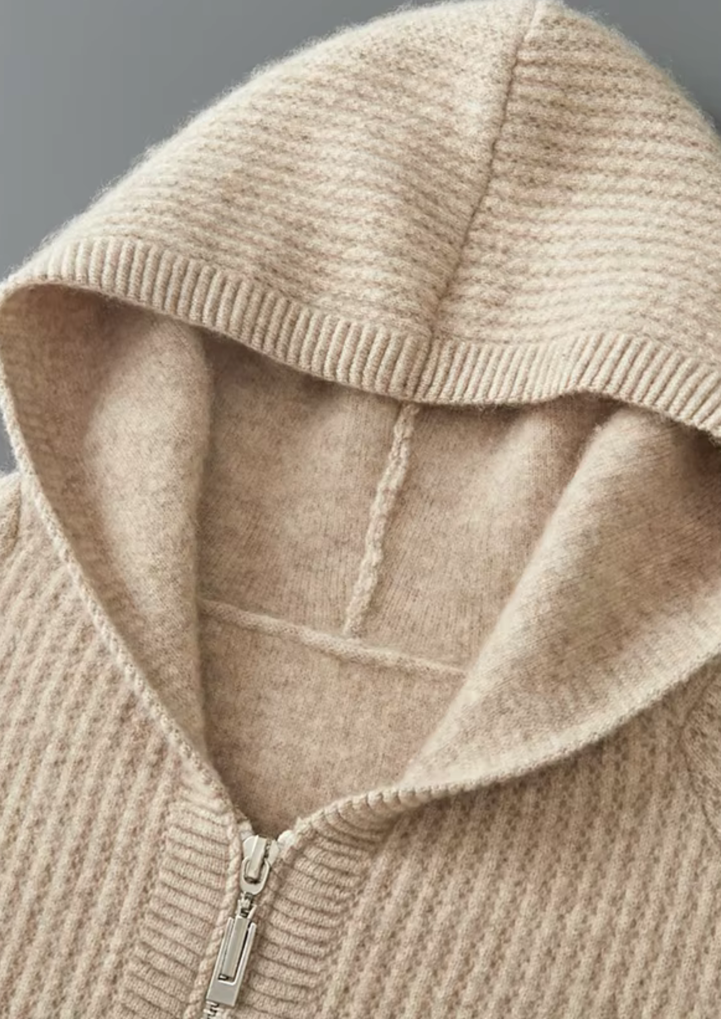 PURE EXTRA-FINE MERINO WOOL RIBBED ZIPPER HOODIE CLOUDWOOL®