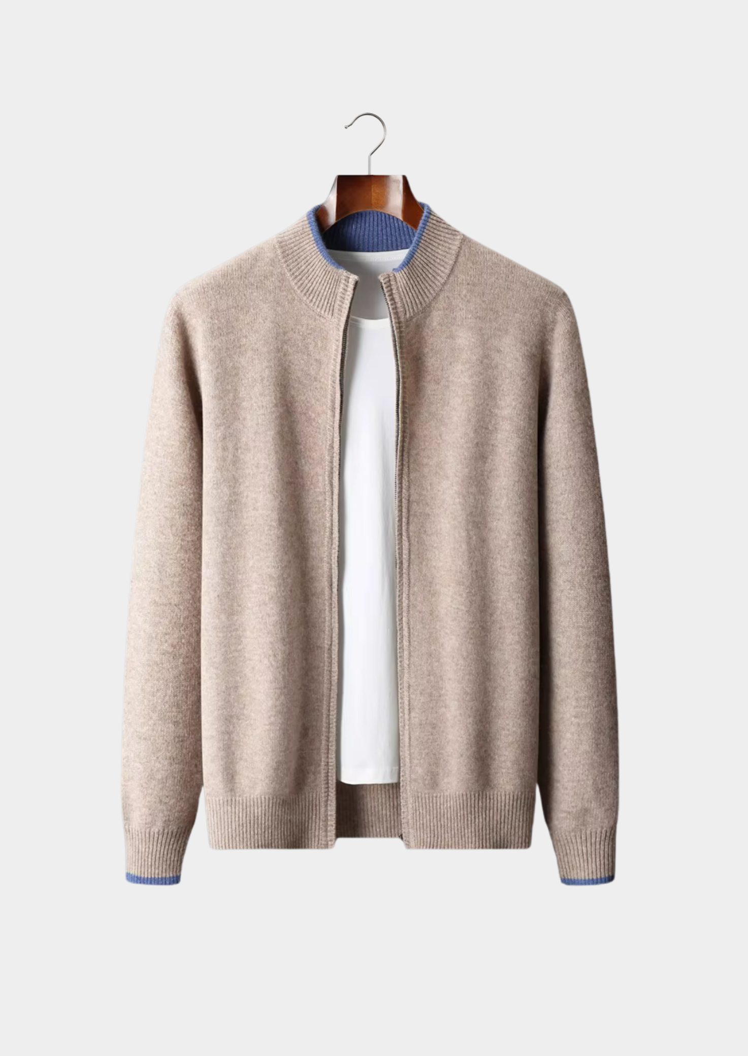 PURE EXTRA-FINE MERINO WOOL TWO-TONE ZIP CARDIGAN CLOUDWOOL®