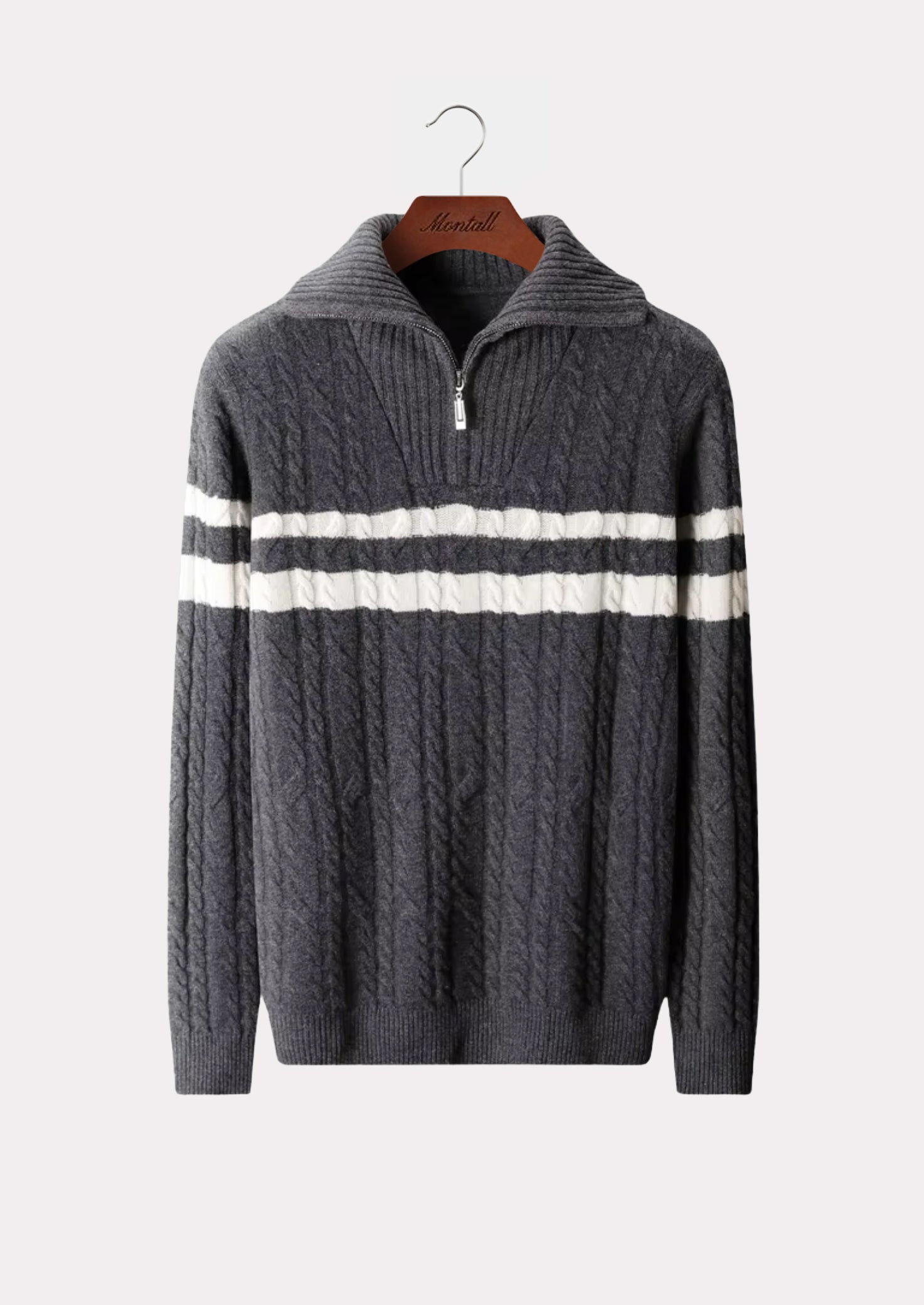MERINO STRIPE HALF ZIP SWEATER PURE MERINO
