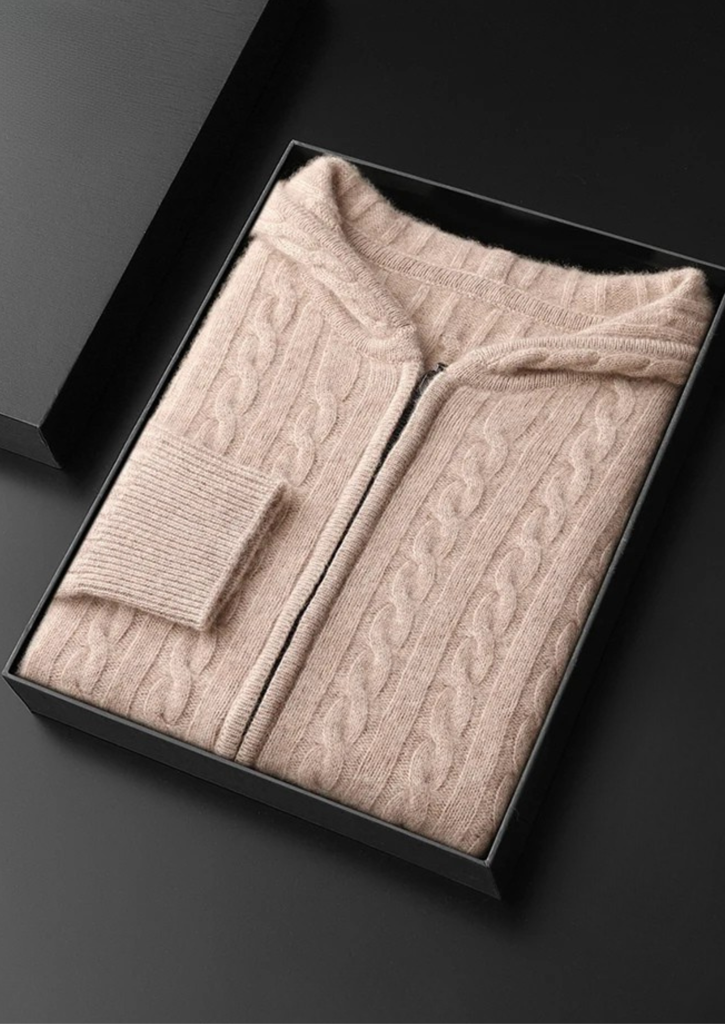 PREMIUM CASHMERE CABLE KNIT ZIPPER HOODIE EXCLUSIVE RELEASE