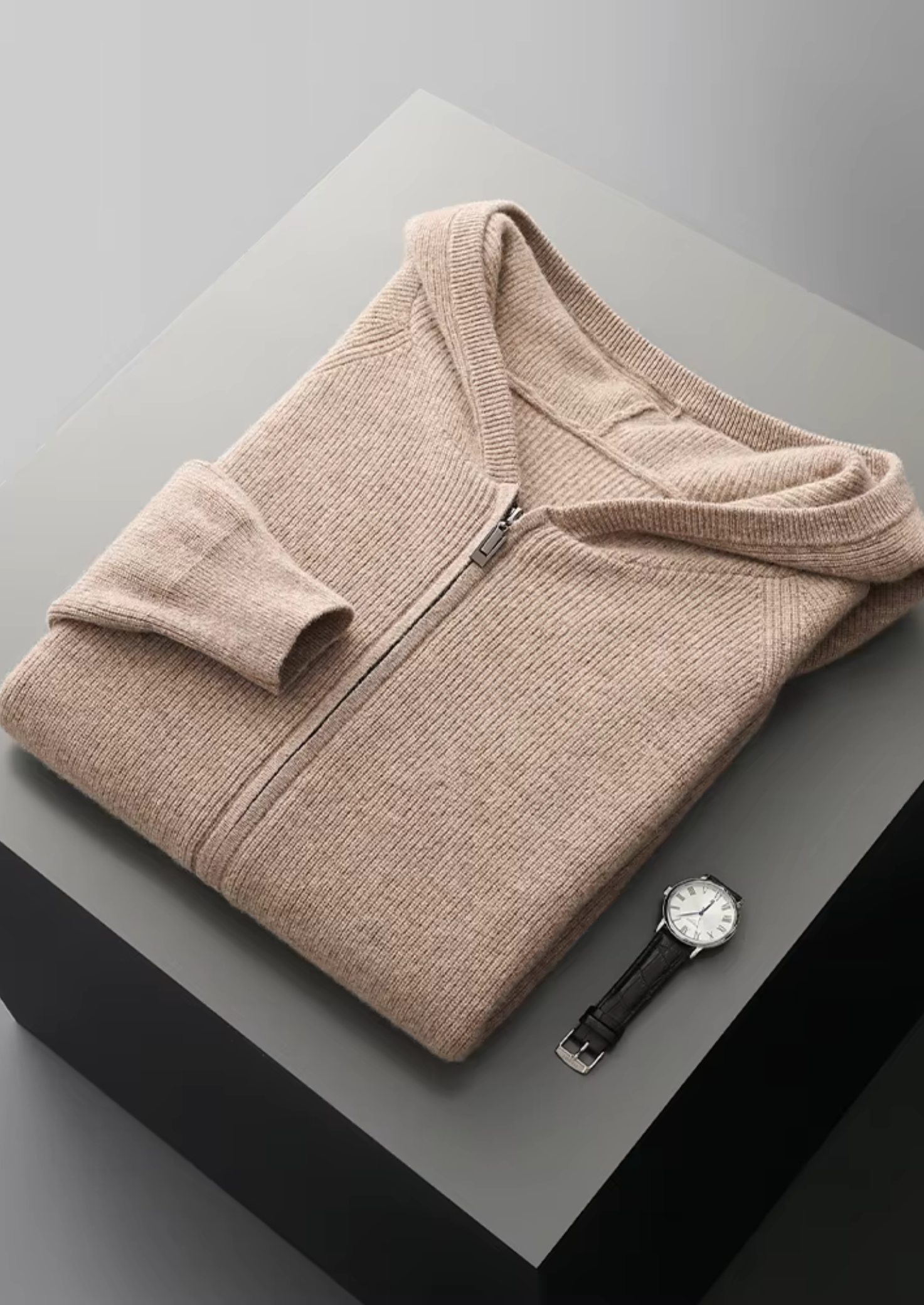 PURE EXTRA-FINE MERINO WOOL RIBBED ZIP HOODIE CLOUDWOOL®