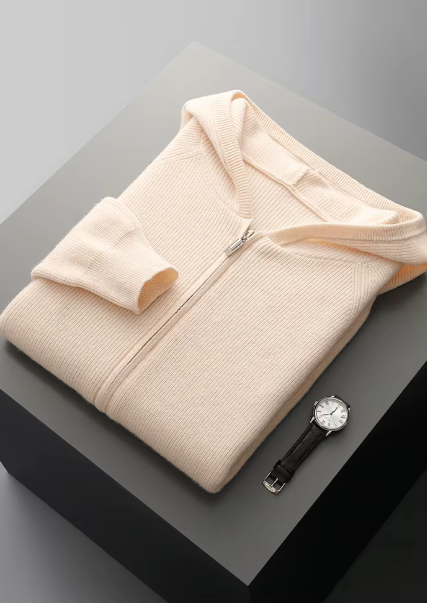 PURE EXTRA-FINE MERINO WOOL RIBBED ZIP HOODIE CLOUDWOOL®