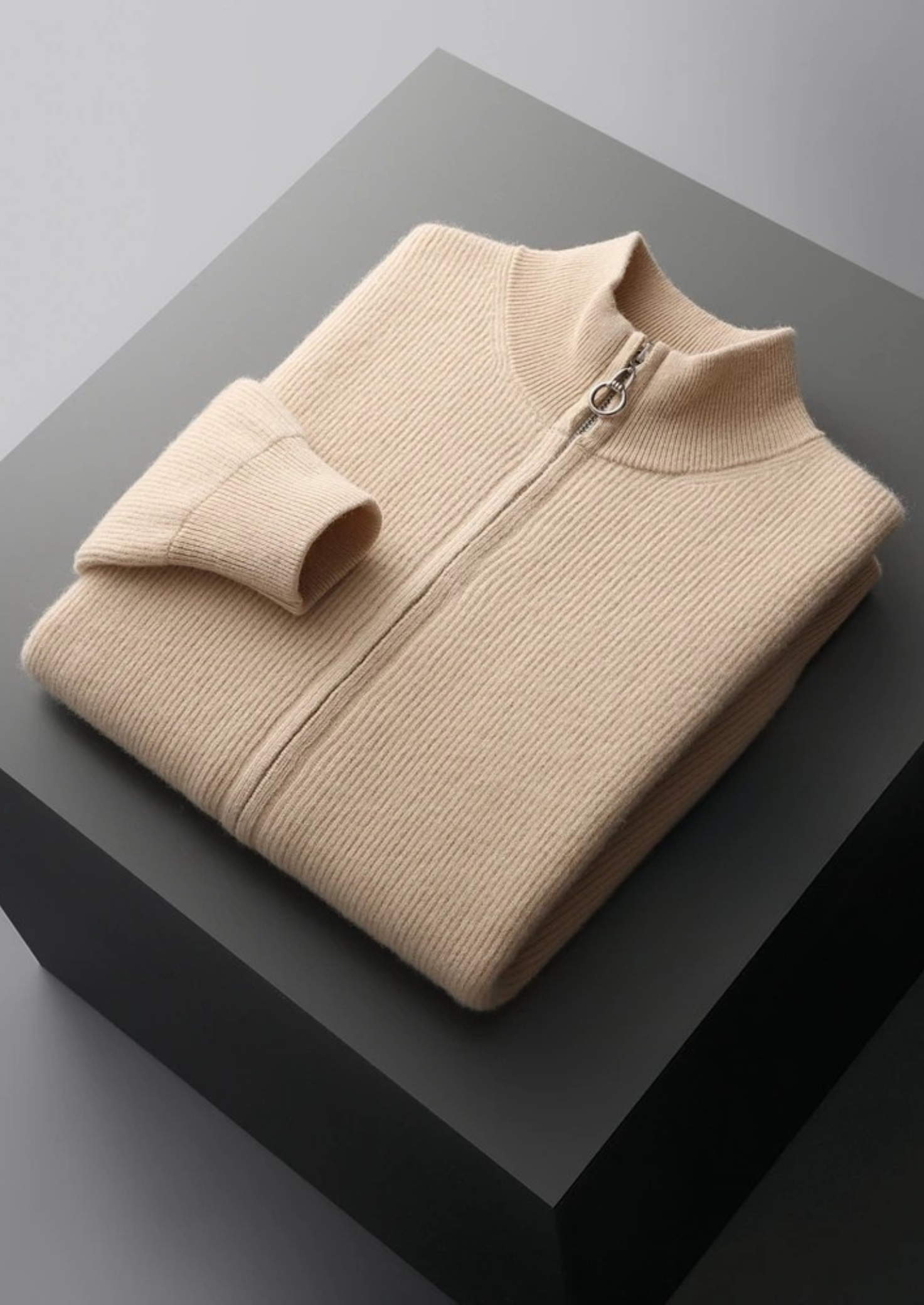 PURE EXTRA-FINE MERINO WOOL RIBBED ZIP CARDIGAN CLOUDWOOL®