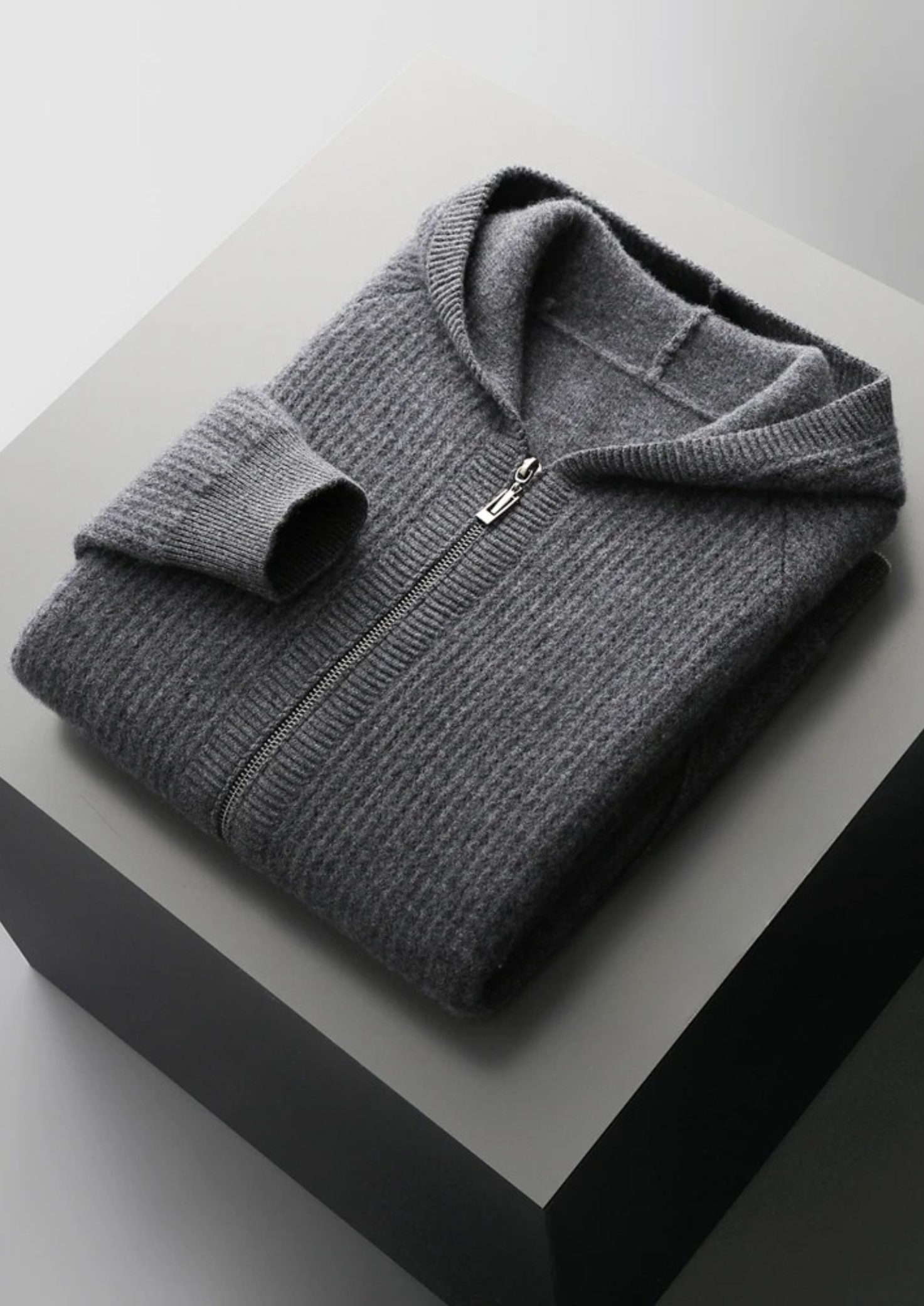 PURE EXTRA-FINE MERINO WOOL RIBBED ZIPPER HOODIE CLOUDWOOL®