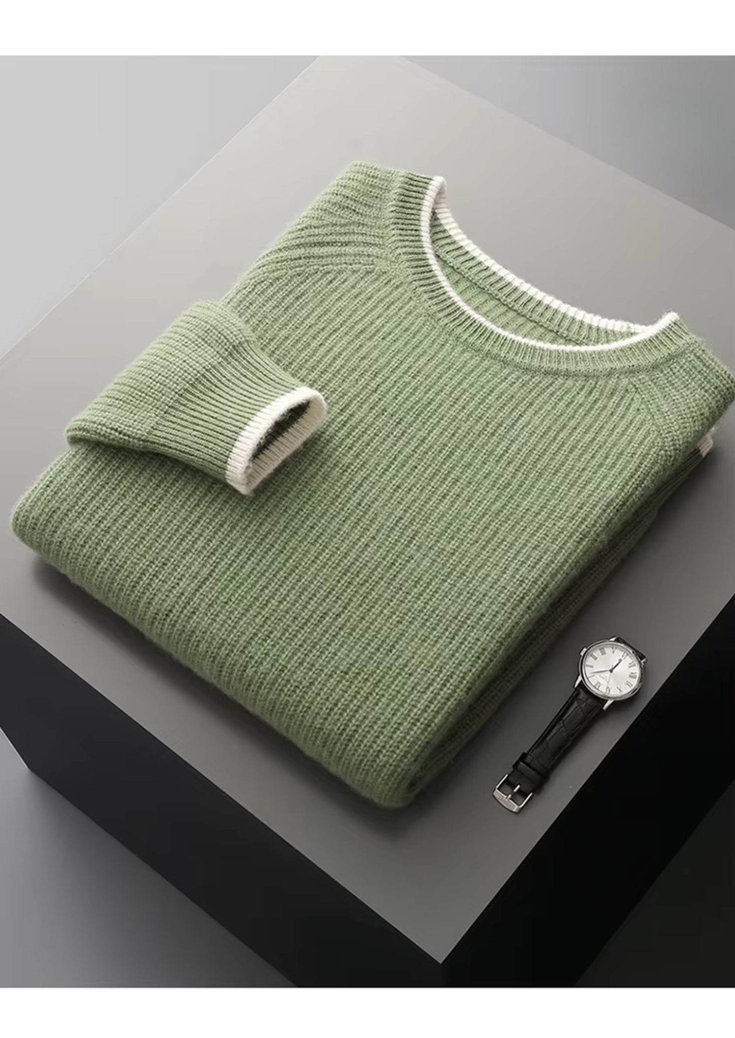 PURE EXTRA-FINE MERINO WOOL TWO TONE CREWNECK CLOUDWOOL®