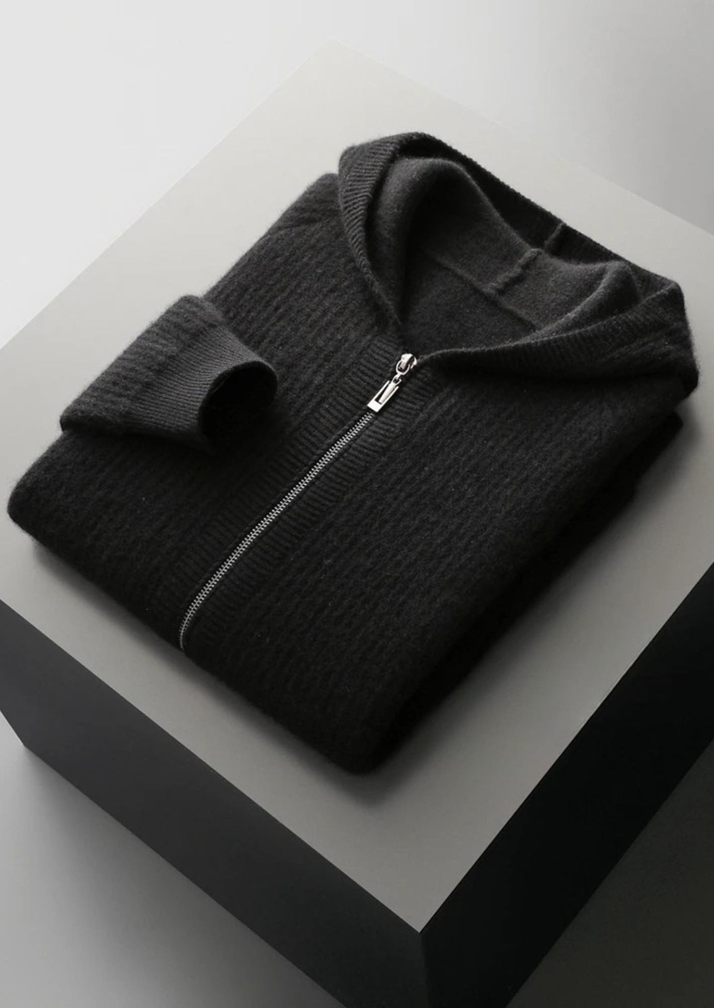 PURE EXTRA-FINE MERINO WOOL RIBBED ZIPPER HOODIE CLOUDWOOL®