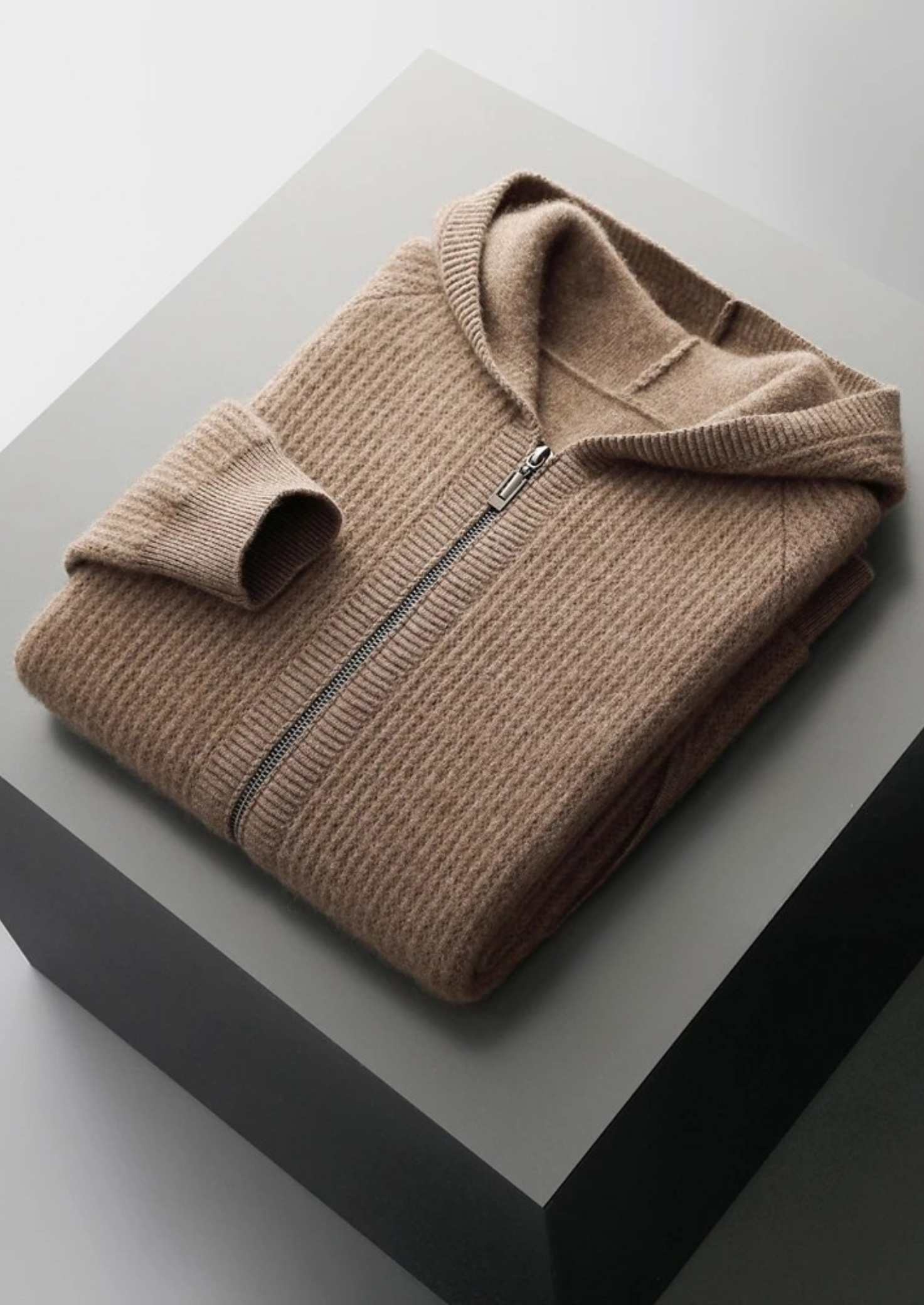 PURE EXTRA-FINE MERINO WOOL RIBBED ZIPPER HOODIE CLOUDWOOL®