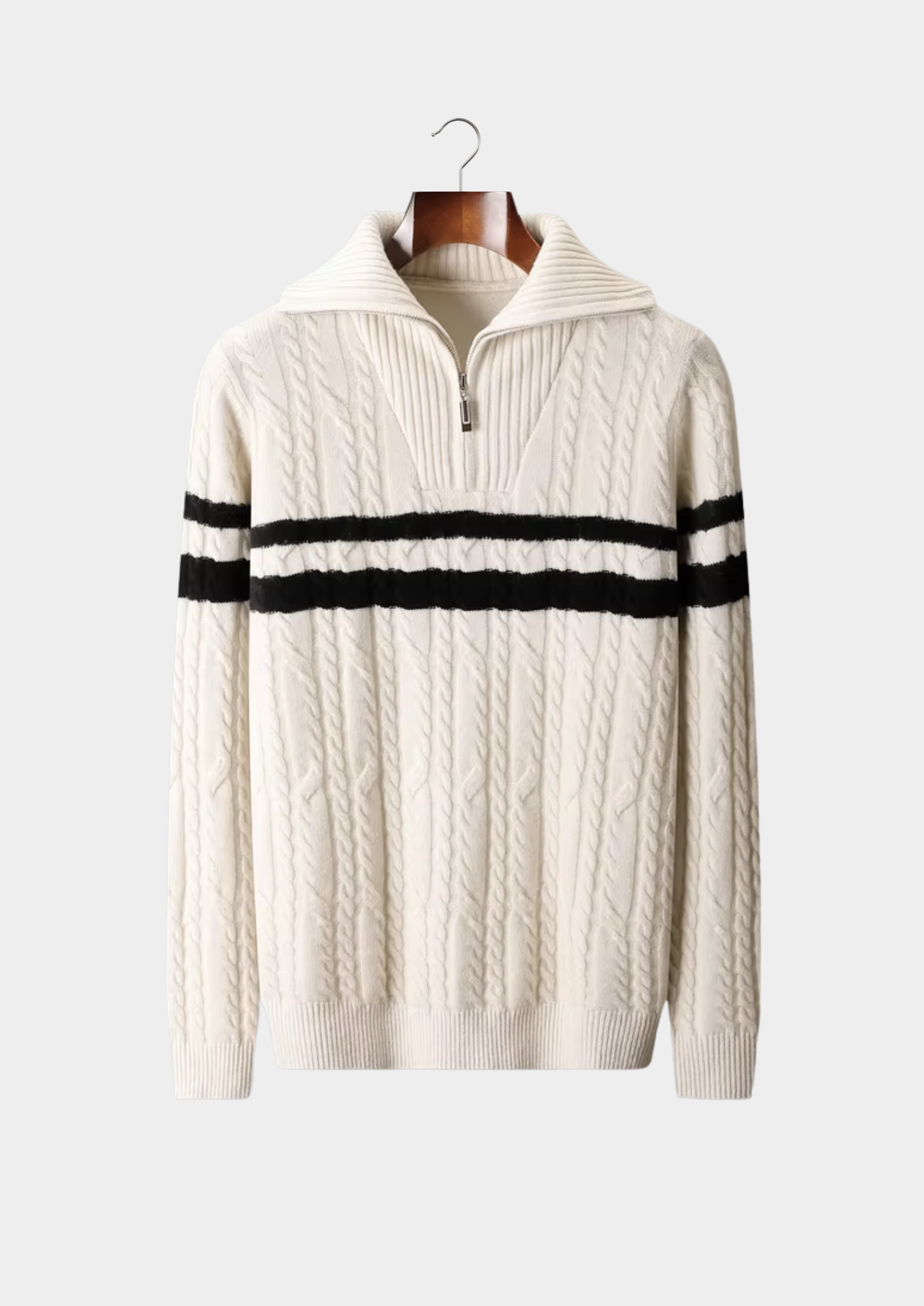 PURE EXTRA-FINE MERINO WOOL STRIPED HALF-ZIP SWEATER CLOUDWOOL®