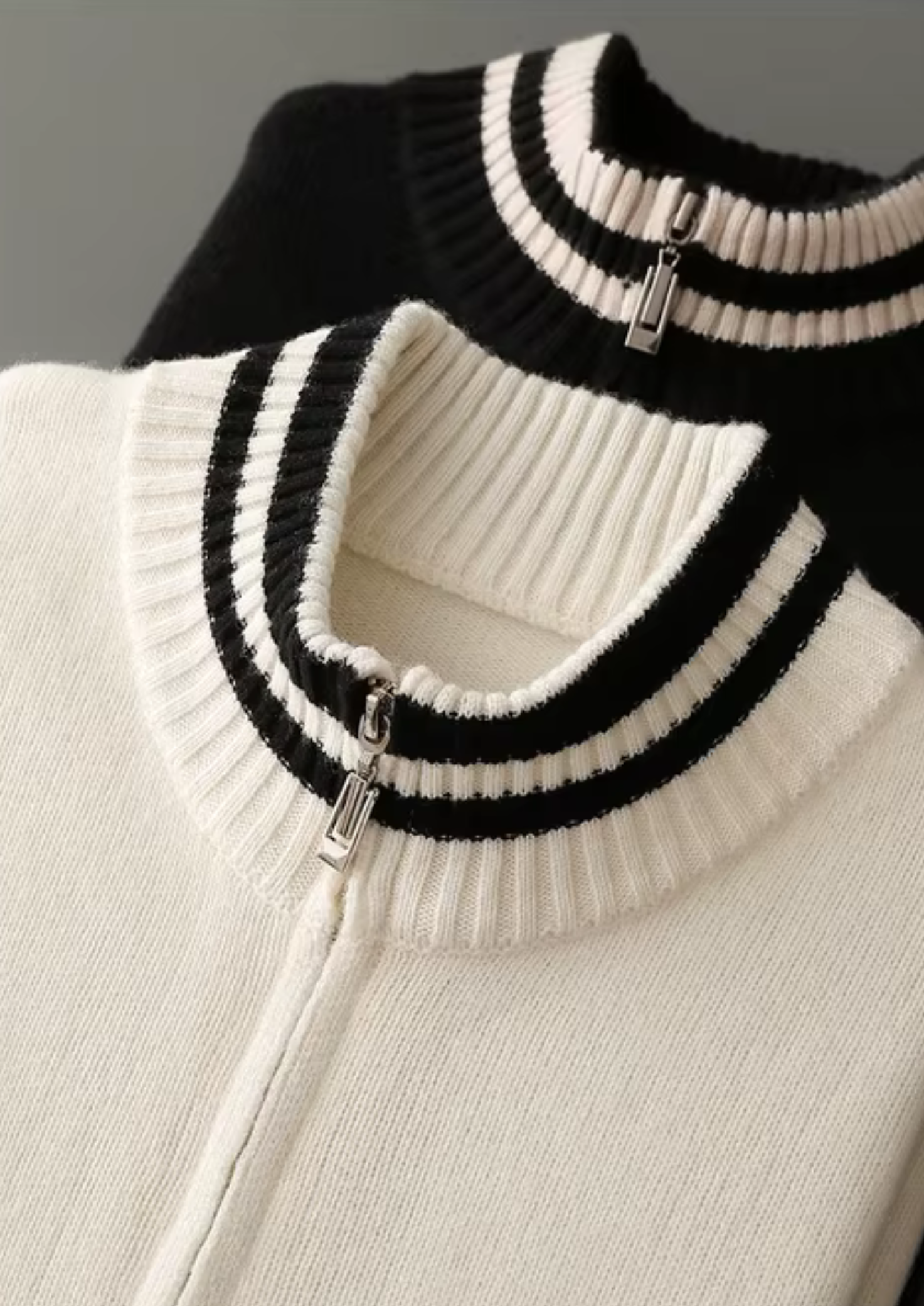 PURE EXTRA-FINE MERINO WOOL TWO TONE ZIP CARDIGAN CLOUDWOOL®