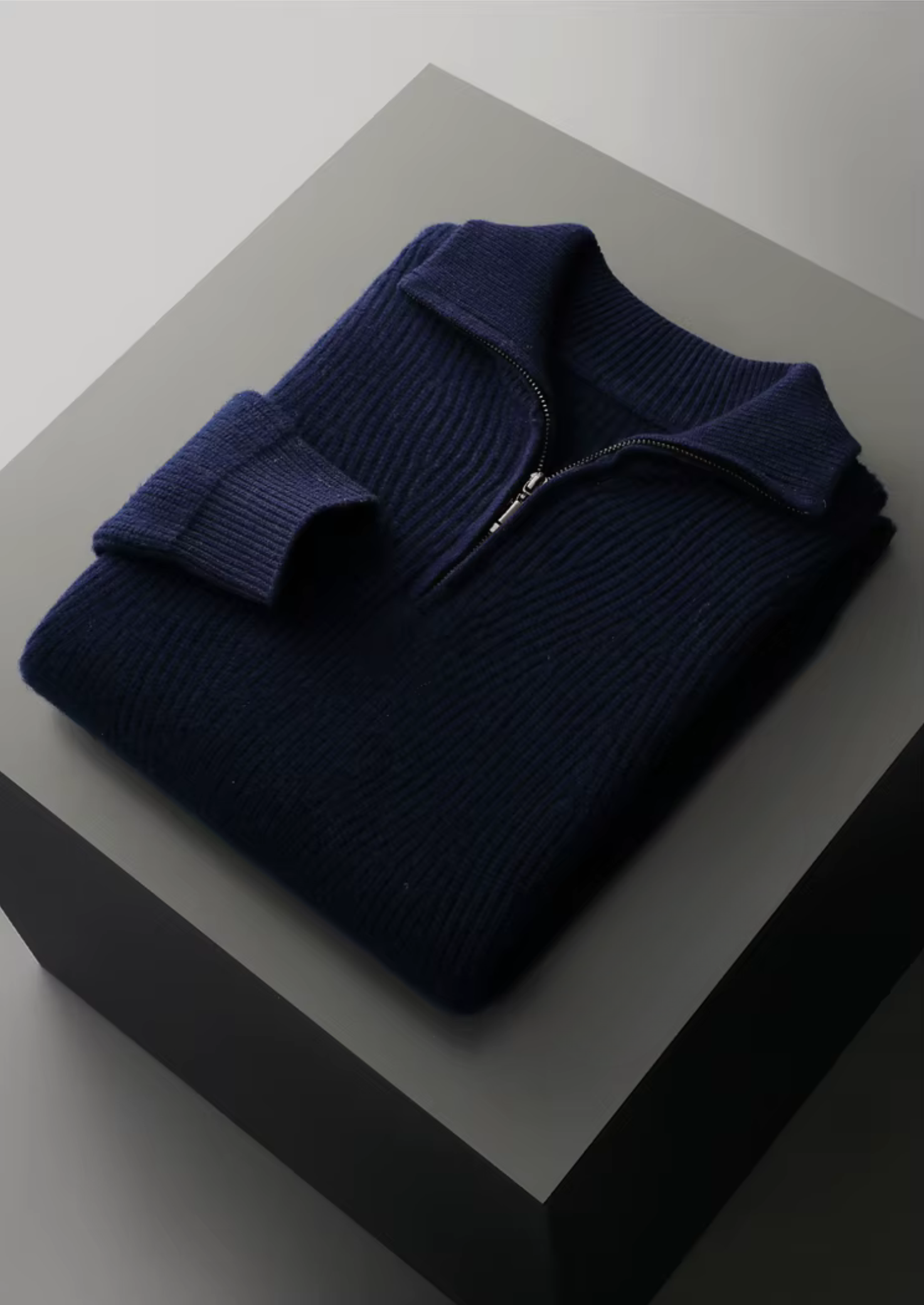 PURE EXTRA-FINE MERINO WOOL RIBBED HALF-ZIP CLOUDWOOL®