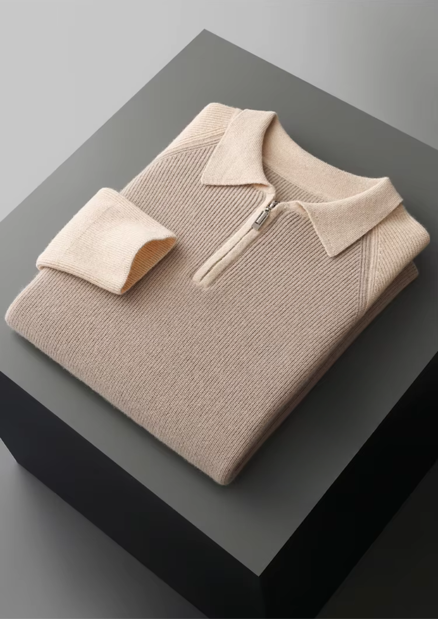 PURE EXTRA-FINE MERINO WOOL TWO TONE ZIPPER SWEATER POLO CLOUDWOOL®