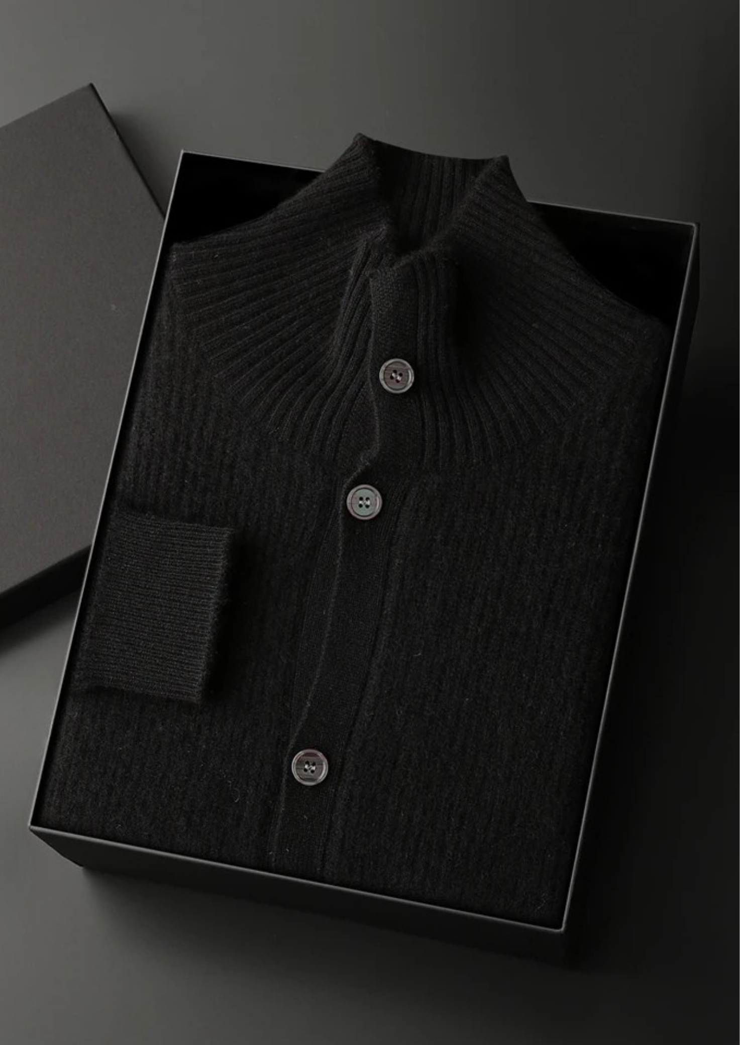 PREMIUM CASHMERE RIBBED HIGH COLLAR CARDIGAN EXCLUSIVE RELEASE