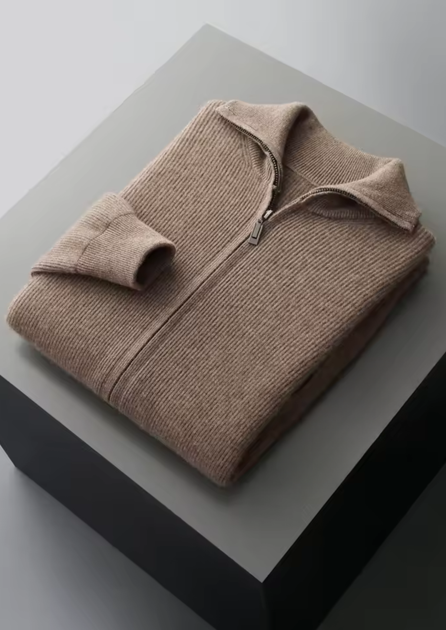 PURE EXTRA-FINE MERINO WOOL RIBBED ZIPPER CARDIGAN CLOUDWOOL®