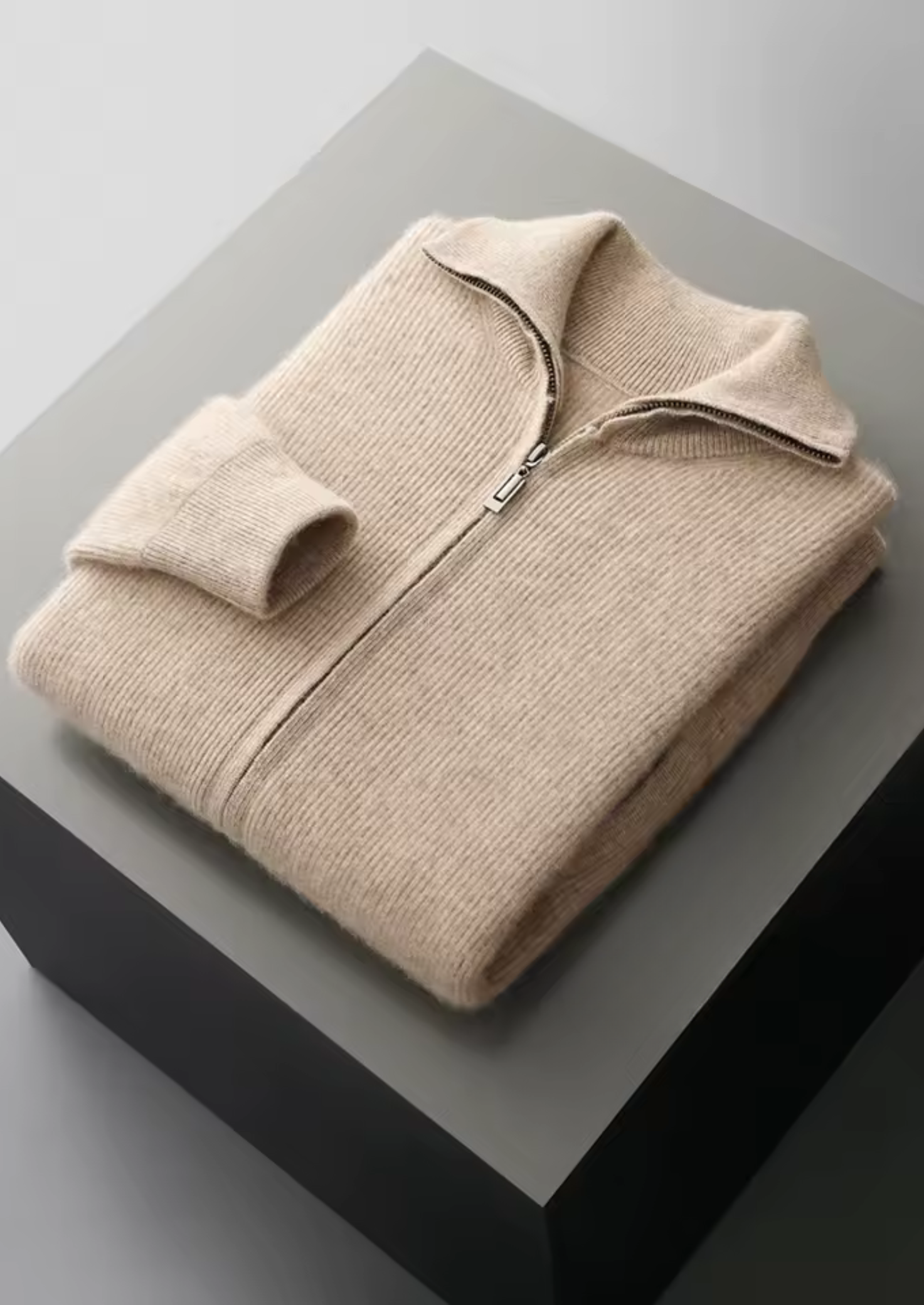 PURE EXTRA-FINE MERINO WOOL RIBBED ZIPPER CARDIGAN CLOUDWOOL®