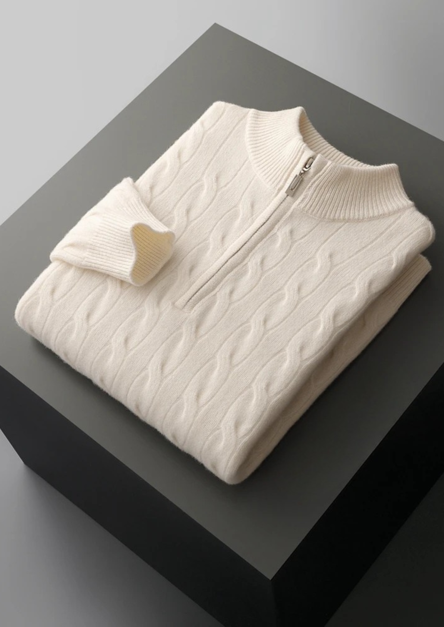 PURE EXTRA-FINE MERINO WOOL CABLE HALF ZIP CLOUDWOOL®